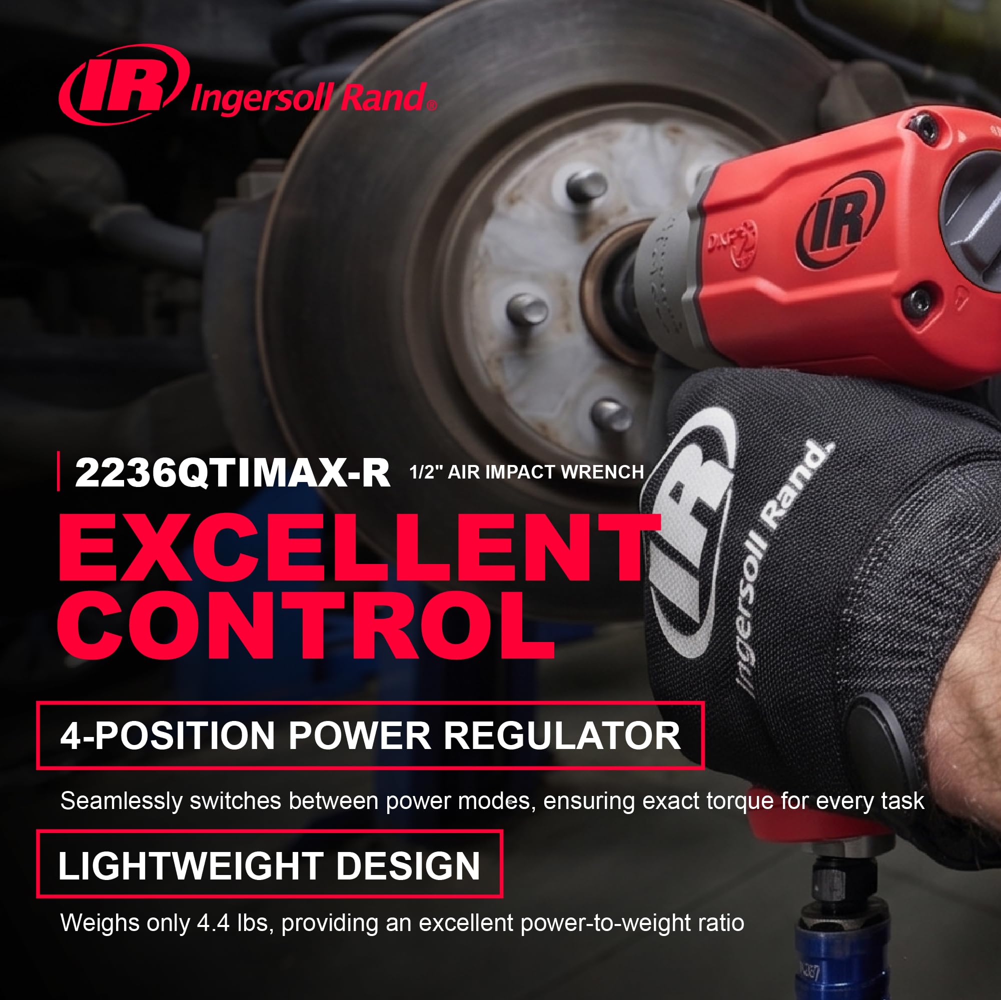 Ingersoll Rand 2236QTIMAX-R DXS2 Klucz Udarowy Pneumatyczny, Cichy, 2033 Nm, Tytanowa Obudowa, Pierścień, Czerwony