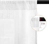 Vista 2 de DWCN Cortinas transparentes de lino sintético blanco, con bolsillo para barra, cortinas de gasa semi texturizada, para dormitorio, sala de estar