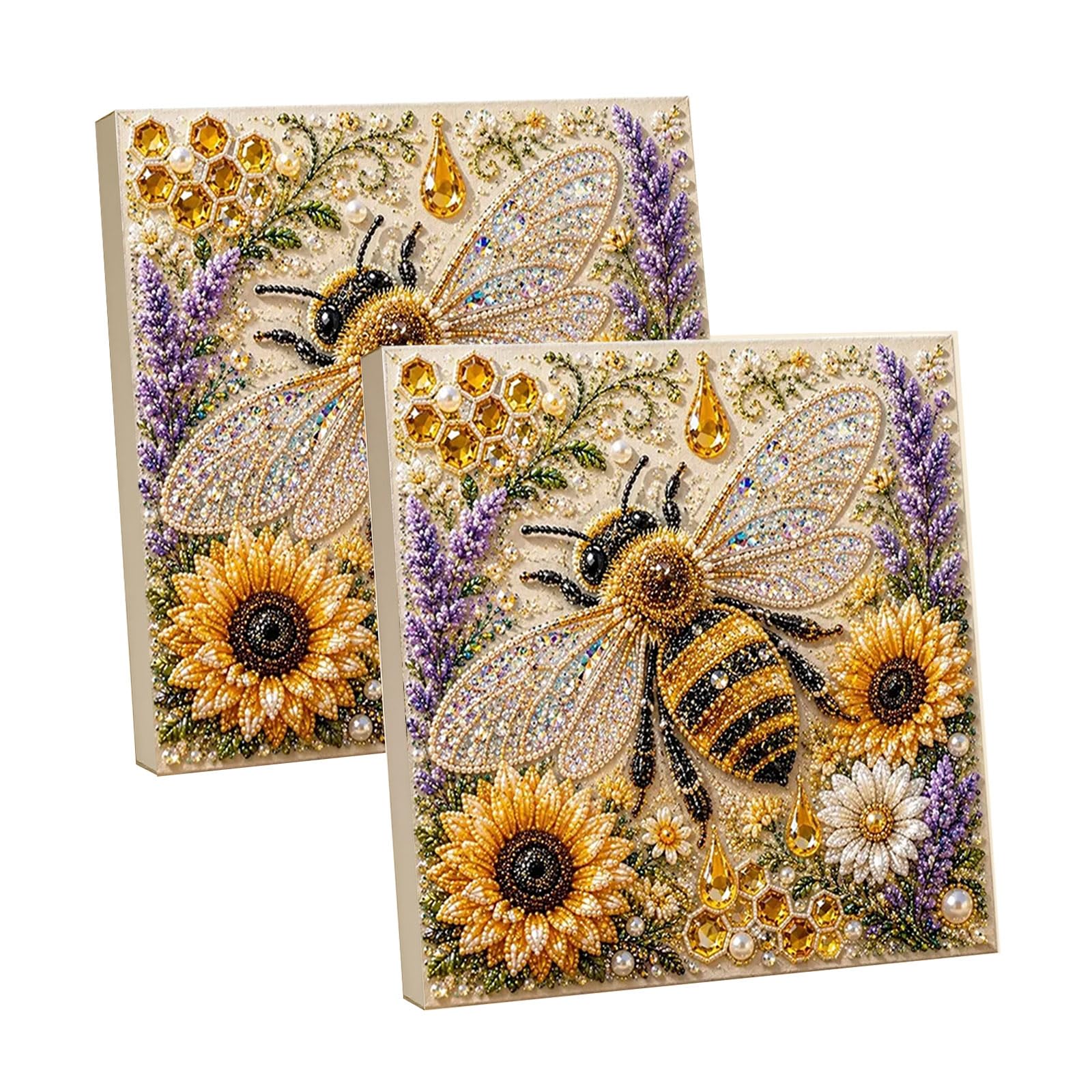 2PCS Animal Theme Pearl Art Kits for Adults Bee, 3D DIY Pearl Diamond Painting Art Kit with Frame, DIY Beads Decorations Crafts, Fall Home Wall Decor, Relaxing & Beginner-Friendly — image 1