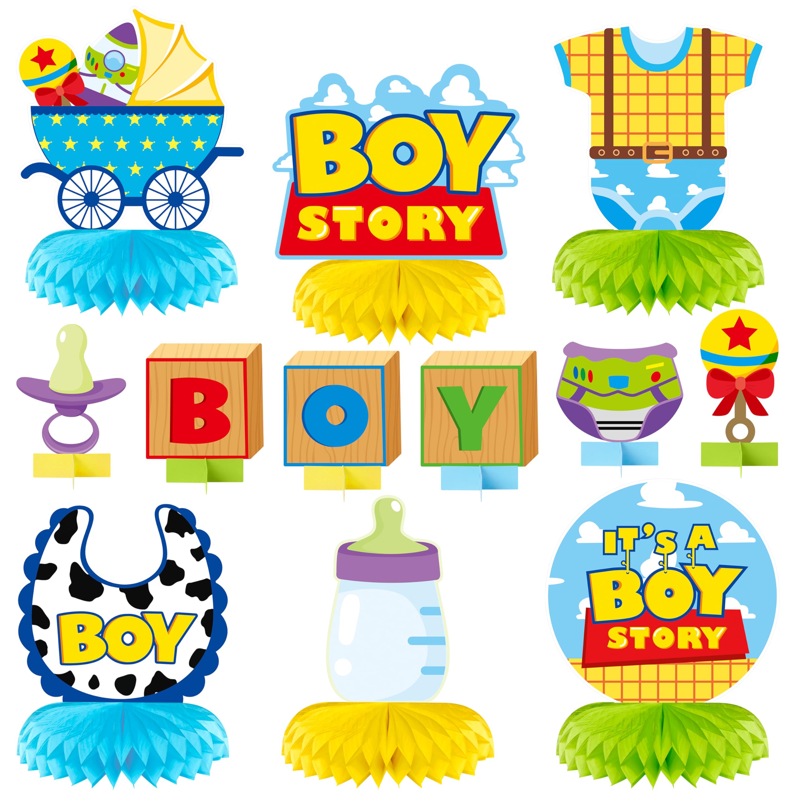 Photo 1 of Andi Cppss Boy Story Honeycomb Centerpieces - 12PCS Boy Story Baby Shower Party Honeycomb Centerpieces Baby Boys Party Table Decoration It’s a Boys Stories Table Topper for Birthday Party Supplies