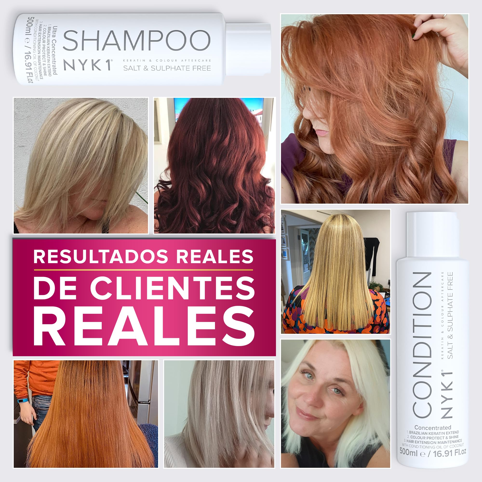 NYK1 Champu Sin Sulfatos Y Acondicionador (500ml x2) Champu Sin Sulfatos Ni Parabenos Y Cuidado Posterior Para Extensiones Y Color - Limpieza Suave Shampoo Sin Sulfato Y Acondicionador Ni Siliconas