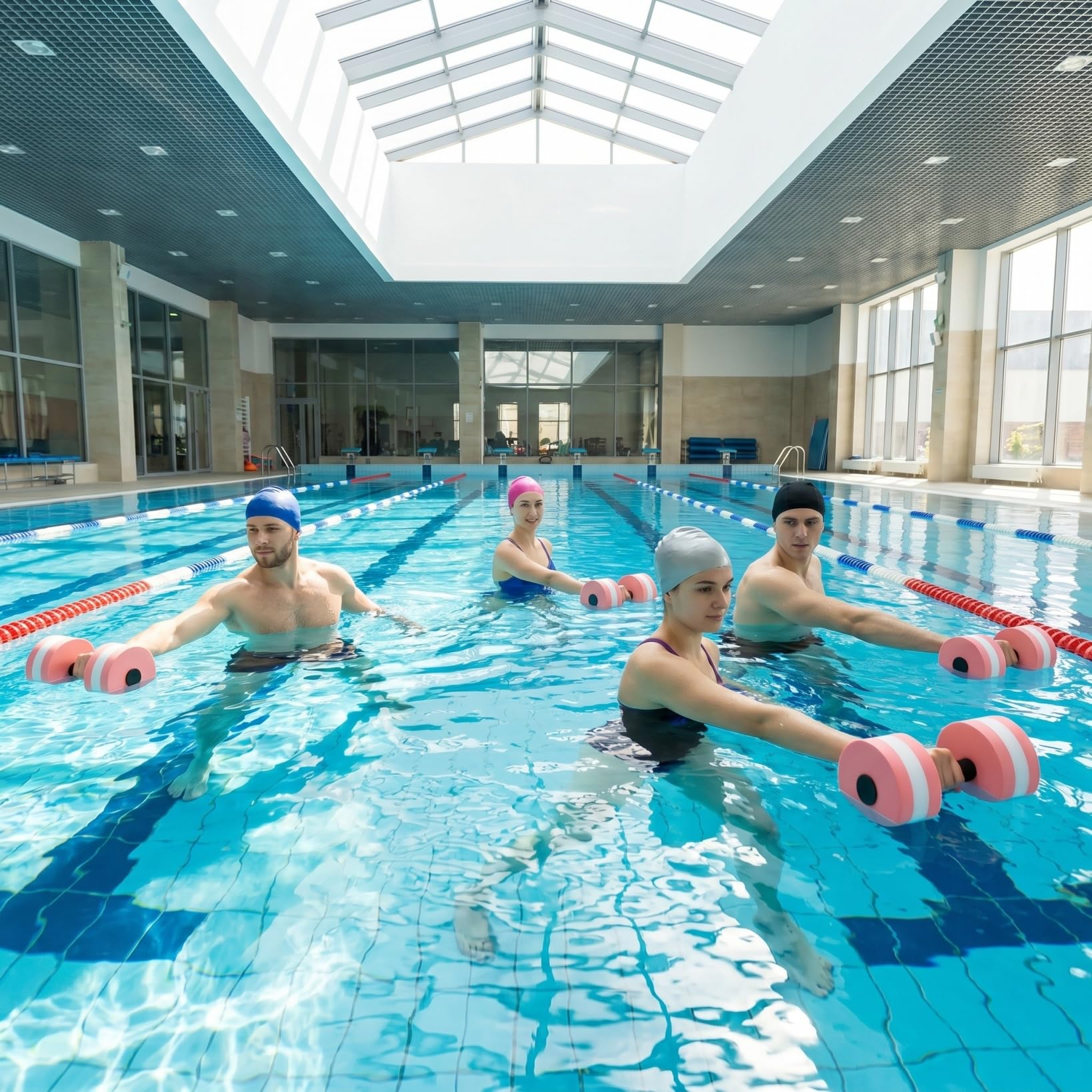 SEWACC Lot de 2 haltères aquatiques légers en mousse EVA pour exercices aquatiques pour piscine, fitness, aérobic (rose)