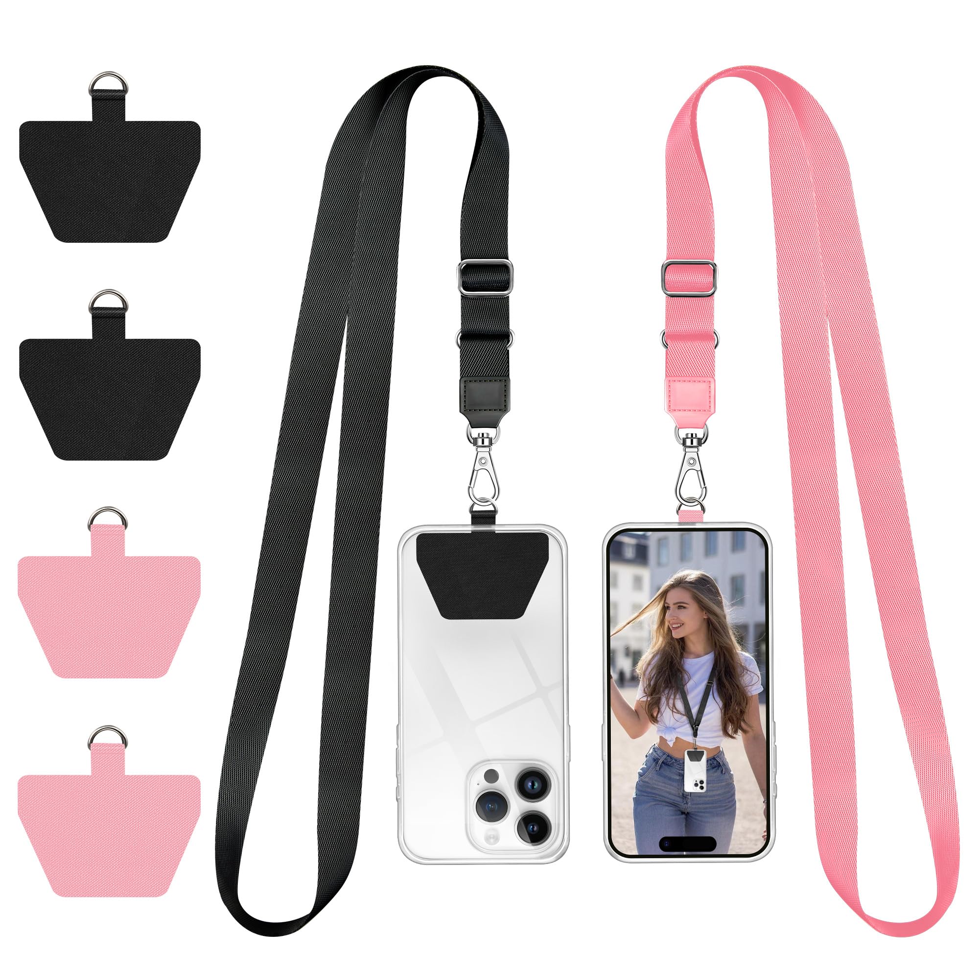 Doormoon Phone Lanyard, Universal Adjustable Neck Strap for Phone Case Keys ID Badges Cell Phone Lanyard Compatible with iPhone, Samsung, Most Smartphones, 2 Pack, Black Pink