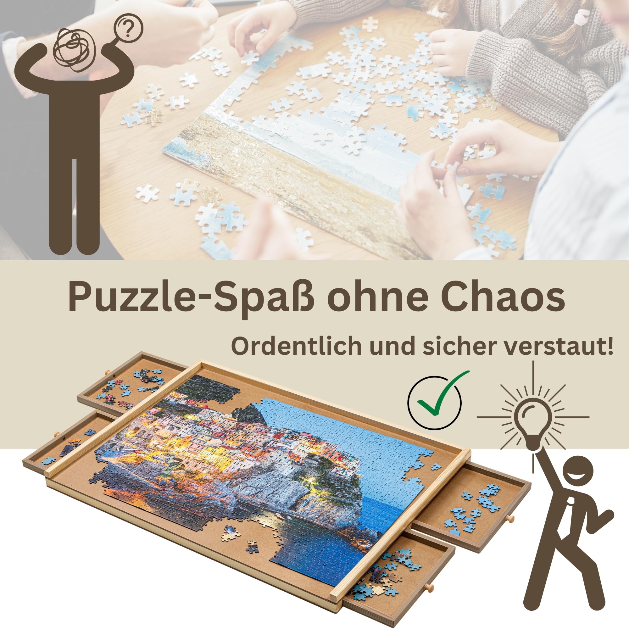 Puzzle-Tisch Für 1000 Teile – 55,9 X 76,2 Cm Mit 4 Schubladen & Schutzhülle | Klappbare Beine, Aus Holz | Tragbar & Platzsparend