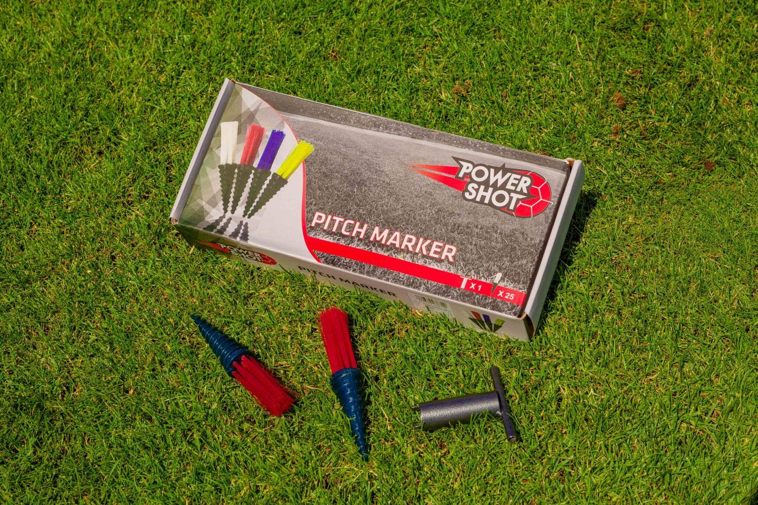 POWERSHOT PITCHMARKERS Lot de 25 - Aide au marquage du Terrain - Outil de vissage inclu - Couleurs optionnelles