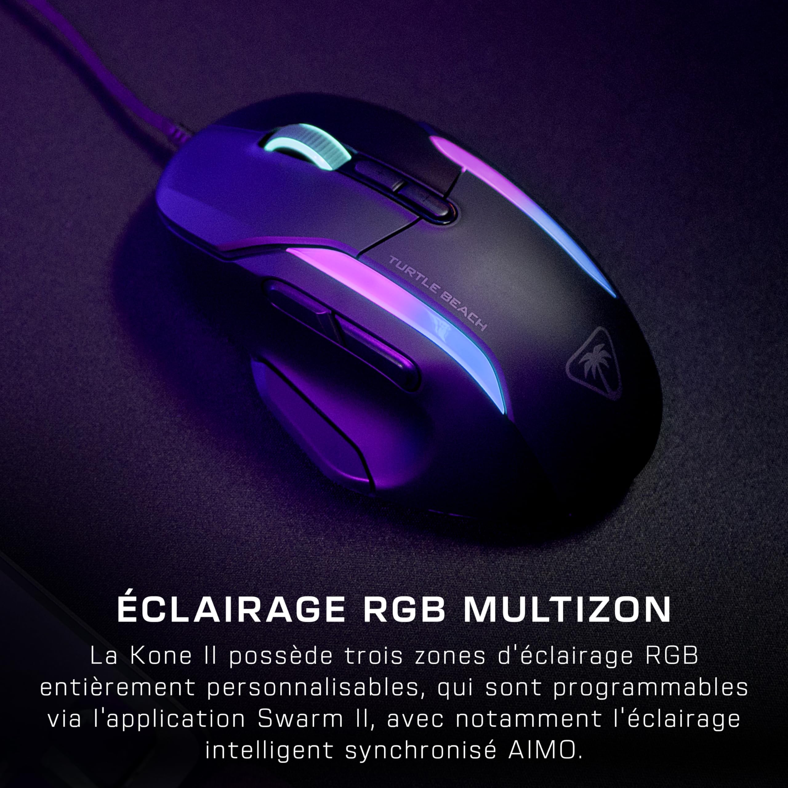 Turtle Beach Kone II - Souris Gaming RGB Ergonomique Filaire, Capteur Optique 26000 DPI, Interrupteurs Optiques 100 M de Clics, 23 Entrées Personnalisables, Molette 4D, Patins en PTFE Pur - Noir