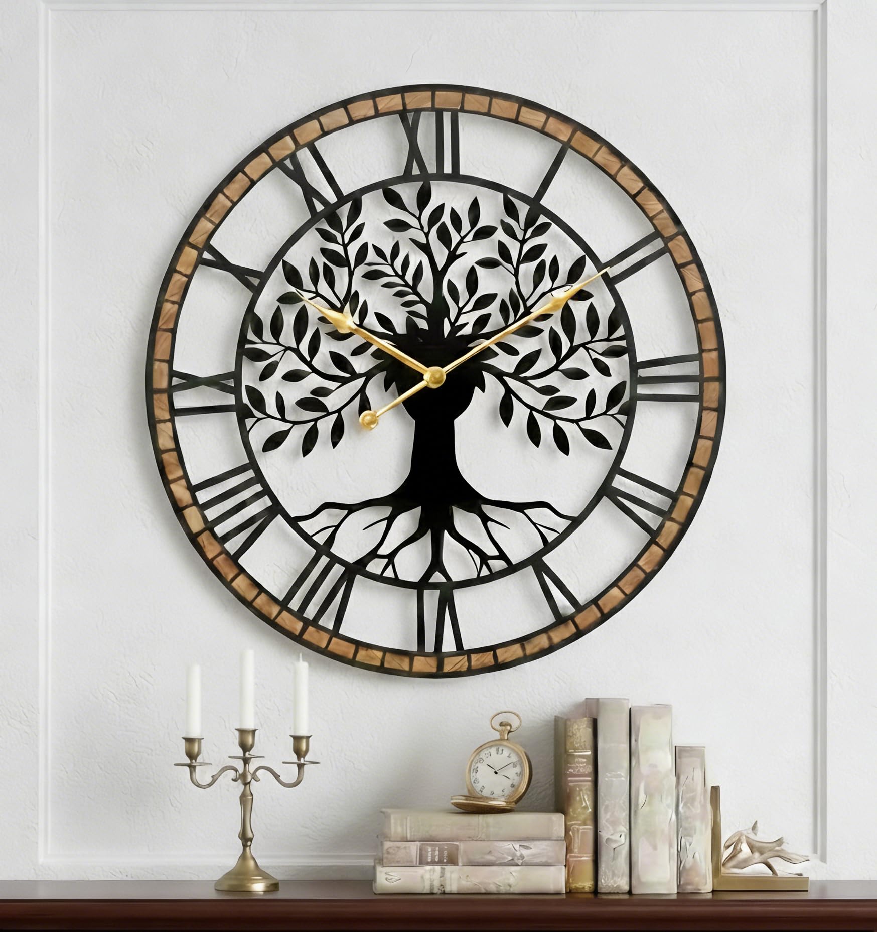 Horloge murale Arbre de Vie silencieuse pour salon et salle à manger