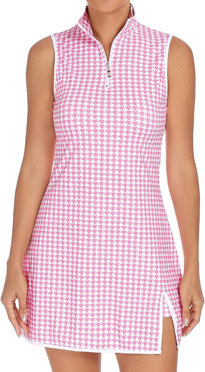 Koscacy Womens Tennis Dress Sleeveless Golf Dresses with Shorts Zip Up Stand Collar Workout Athletic Outfits