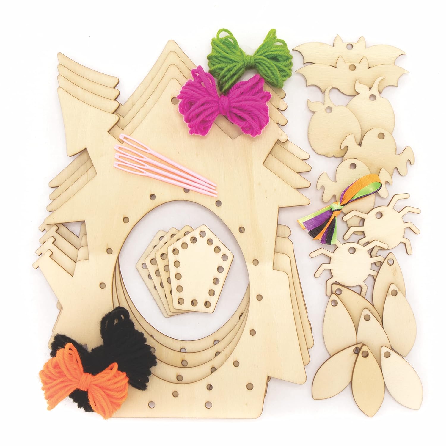 Baker Ross FE741 Halloween Wooden Dream Catcher Craft Kits - Pack of 4, Make Your Own Wood Dream Catcher Kit, Halloween Art and Craft for Kids to Make and Decorate