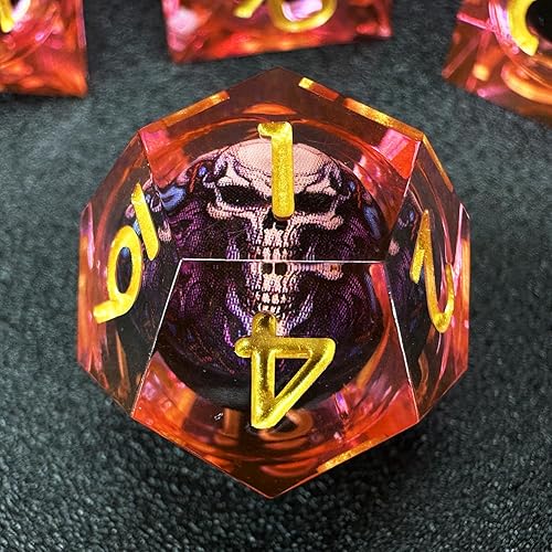 Miniatura 4 de HAOMEJA Juego de dados de resina de monstruo de calavera D&D, esqueleto DND, 7 dados de bordes afilados con bolsa de ojo de dragón para regalo de