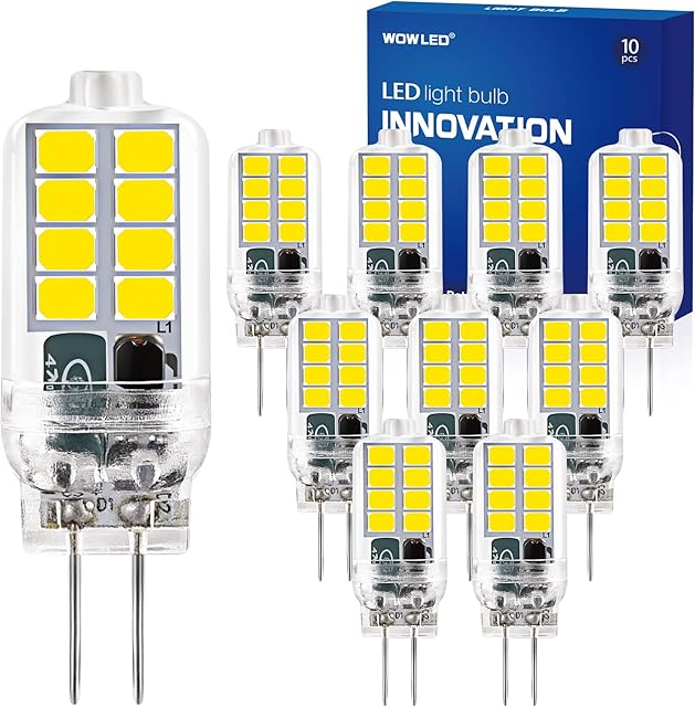 WOWLED G4 LED Light Bulbs, 2W Cool White Energy Saving LED Bulb 12V AC DC, Replace Halogen Bulbs for Chandelier Home Lighting 10 Pack