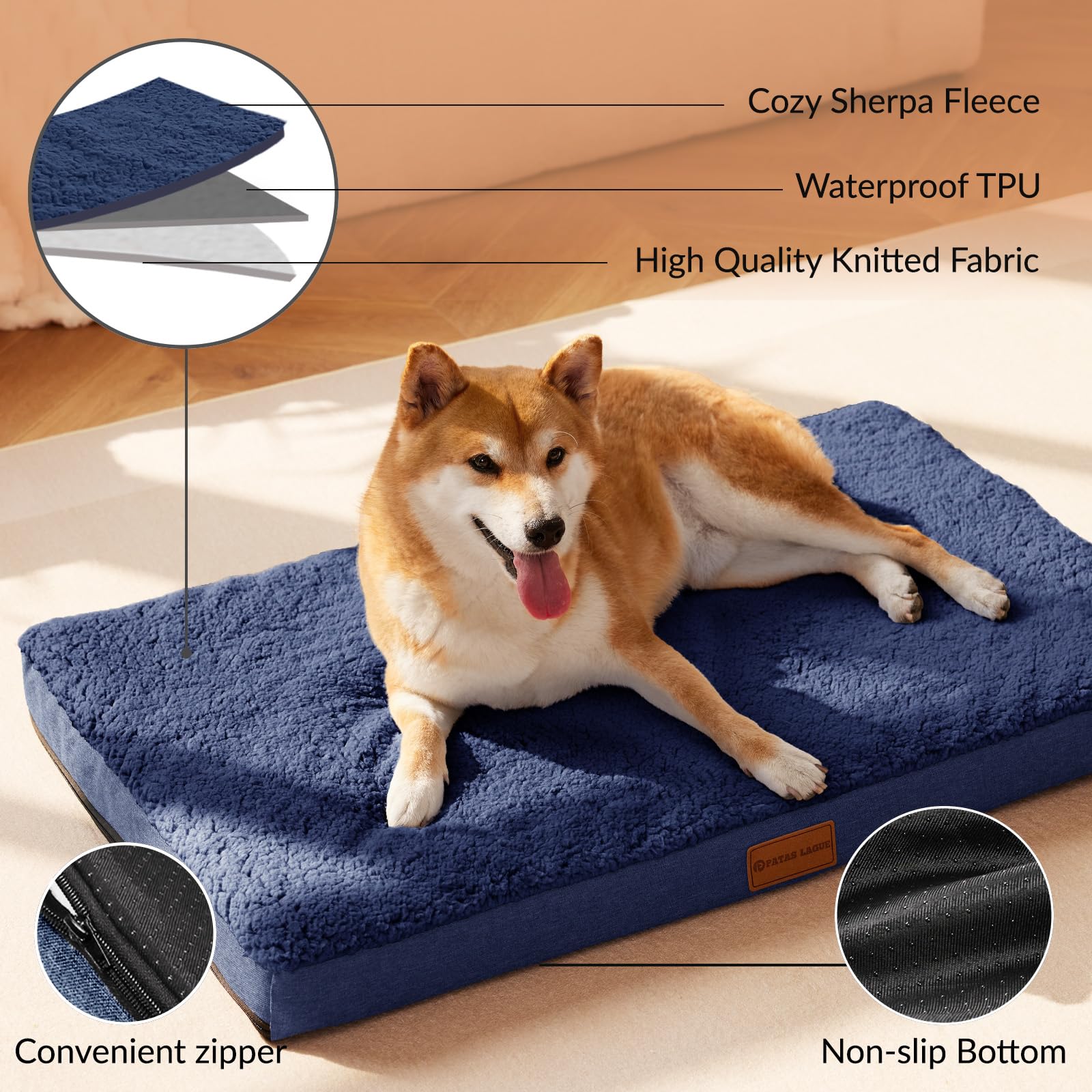 Patas Lague Cama ortopédica jumbo para perros extragrandes de 56 x 40 pulgadas, camas jumbo de espuma para perros con funda extraíble lavable, tapete impermeable para mascotas, azul marino