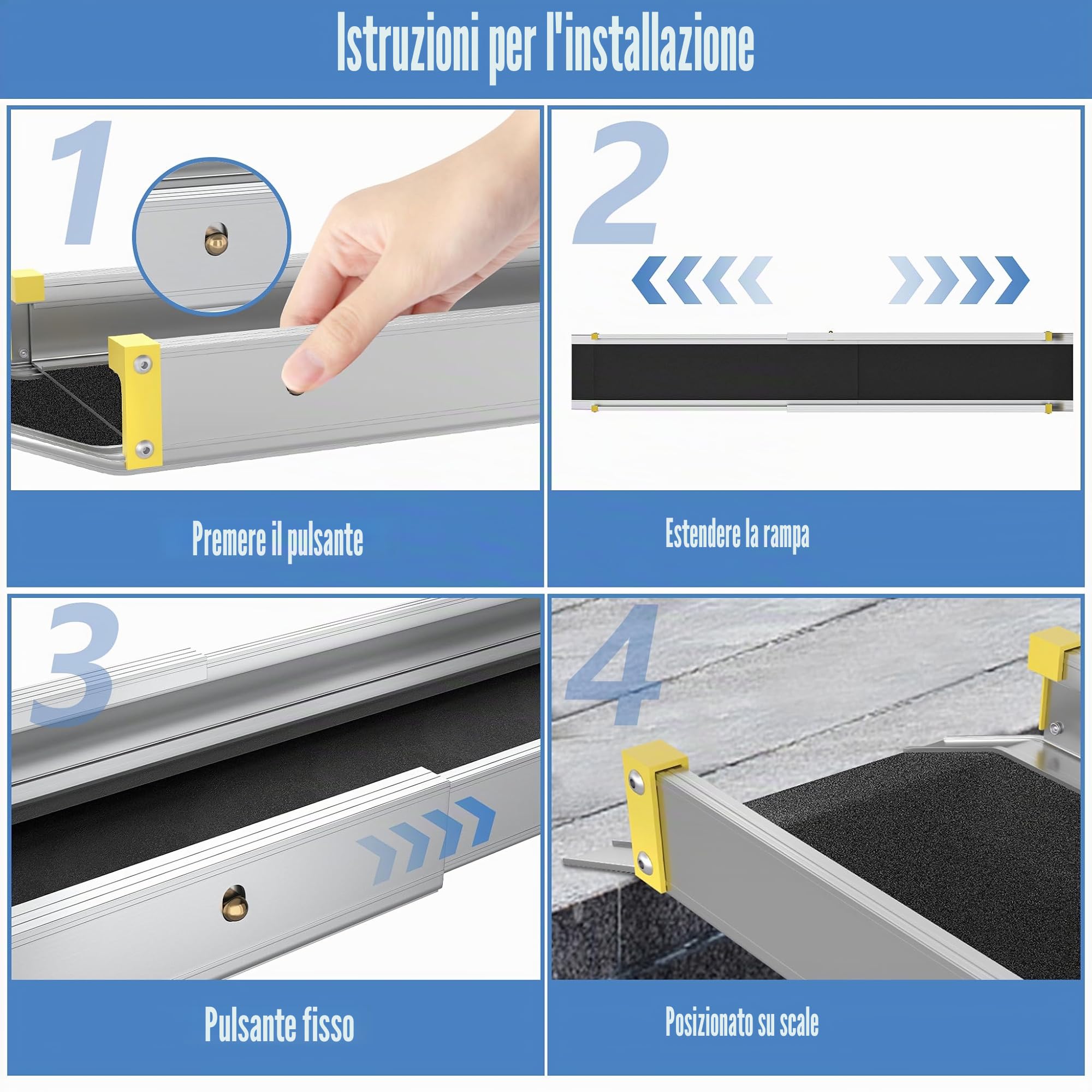 FIVMEN 2X Rampa Telescopica per Sedie a Rotelle 107-183 cm in Alluminio, Rampa per Sedie a Rotelle, Capacità di Carico 300 kg, Rampa Telescopica, Rampa di Carico, Regolabile, Portatile per Sedie a