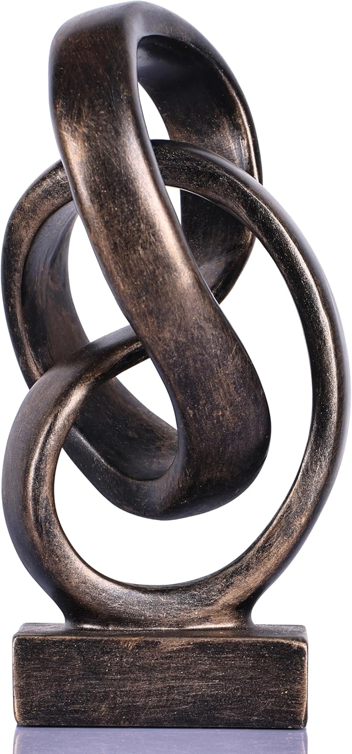 Modern Abstract Knot Sculpture, Artistic Mobius Inspired Resin Decor, Elegant Home and Office Decor, Perfect for Shelves, Desktops, and Mantles, Ideal Gift for Birthdays, Housewarmings (Bronze)