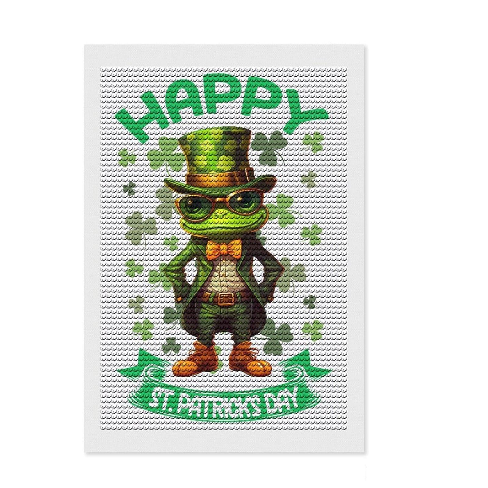 Junmoney Frog Saint Patricks Day Diamond Style Art Kit 8"x12", Winter Craft, Gift Idea, Farmhouse Decor, Thoughtful Present, Office Decor