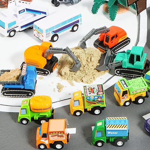 Miniatura 7 de JOYIN - Conjunto de 25 vehículos de juguete, autos citadinos y camionetas troqueladas de jalar para niños y niñas pequeños