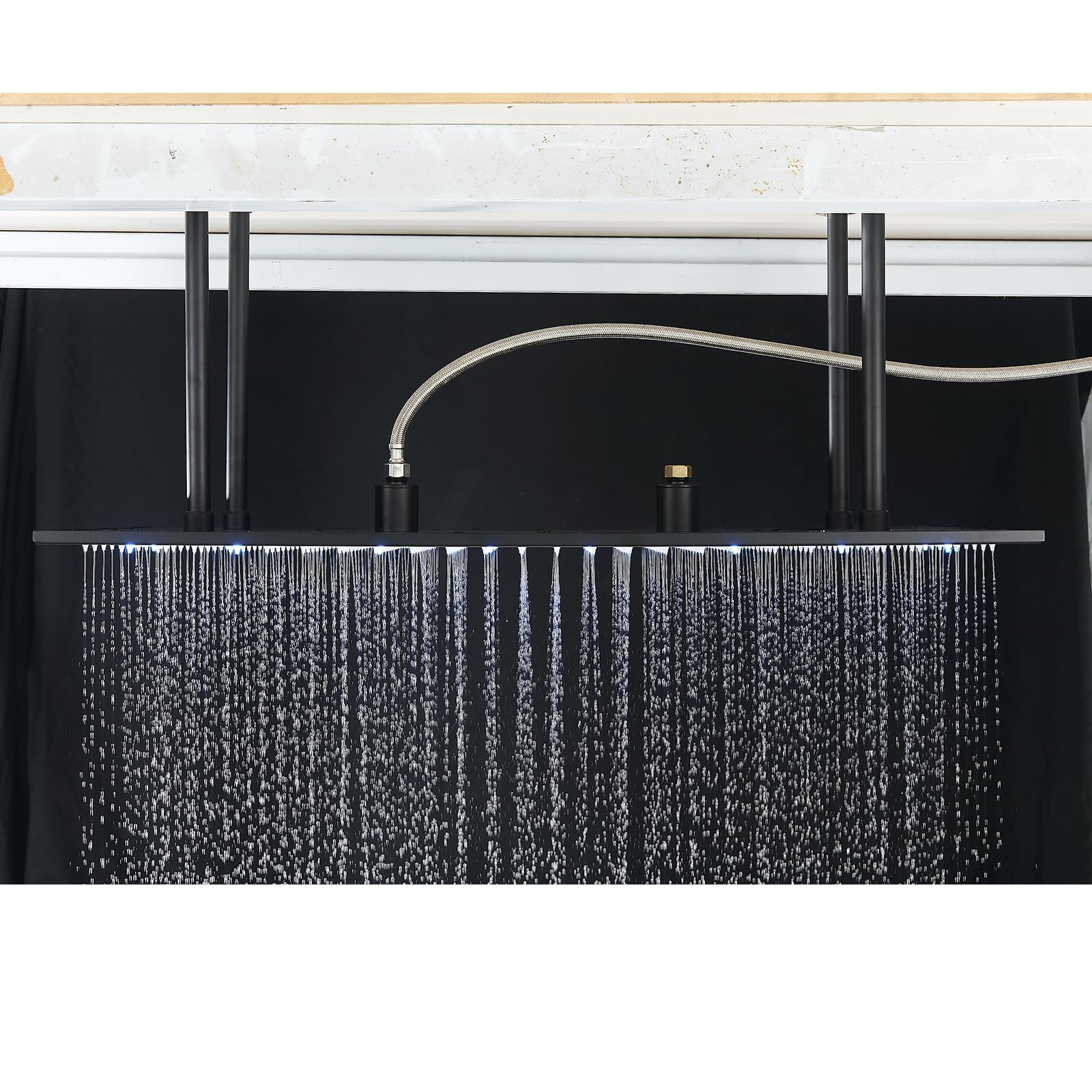 Cabezal de Ducha de Lluvia Fijo JUNSHENG, Cabezal de Ducha de Lluvia Cuadrado con LED, Ducha de Lluvia Negra (40X80cm)