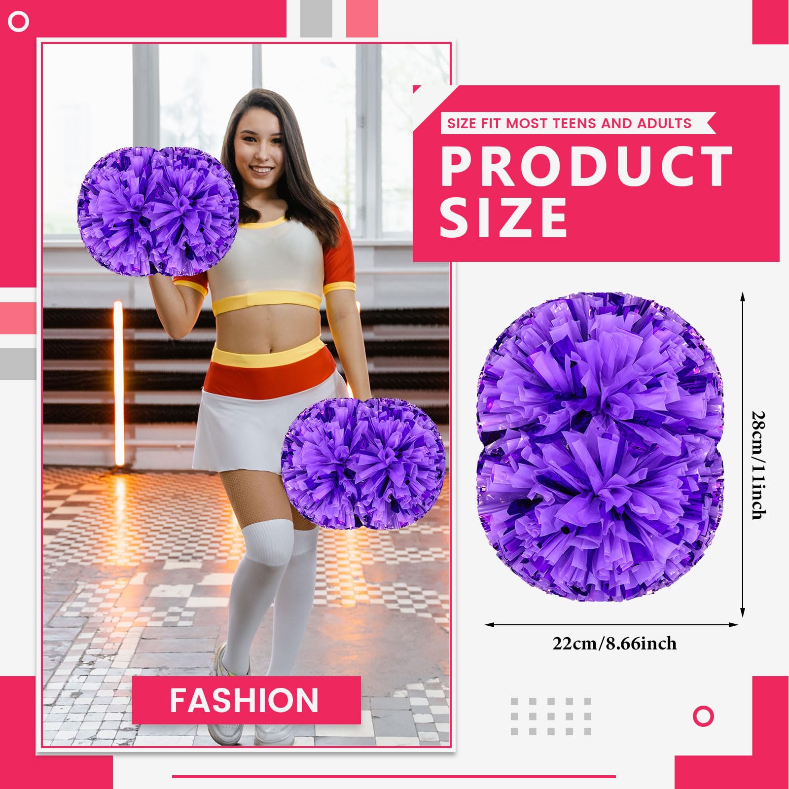 24 szt. pomponów cheerleaderek, ręczne pompony cheerleaderki, sportowe plastikowe pompony cheerleaderki, do drużyny sportowej, ducha, kibicowanie (mieszane fioletowe)