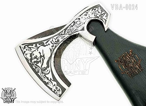 Miniatura 5 de SHINY CRAFTS -Hacha de camping Tomahawk Hacha barbuda vikinga hecha a mano con mango de madera de fresno, regalos vikingos para hombres con funda de