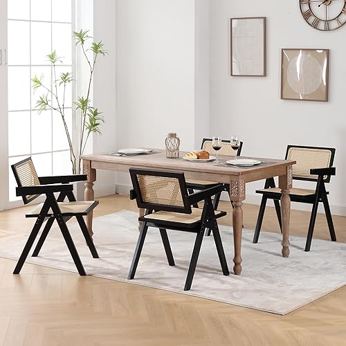 Miniatura 9 de KCC Juego de 2 sillas de comedor de ratán, cómodos y modernos sillones de cocina de caña bohemia de madera maciza con respaldo y asiento de ratán de