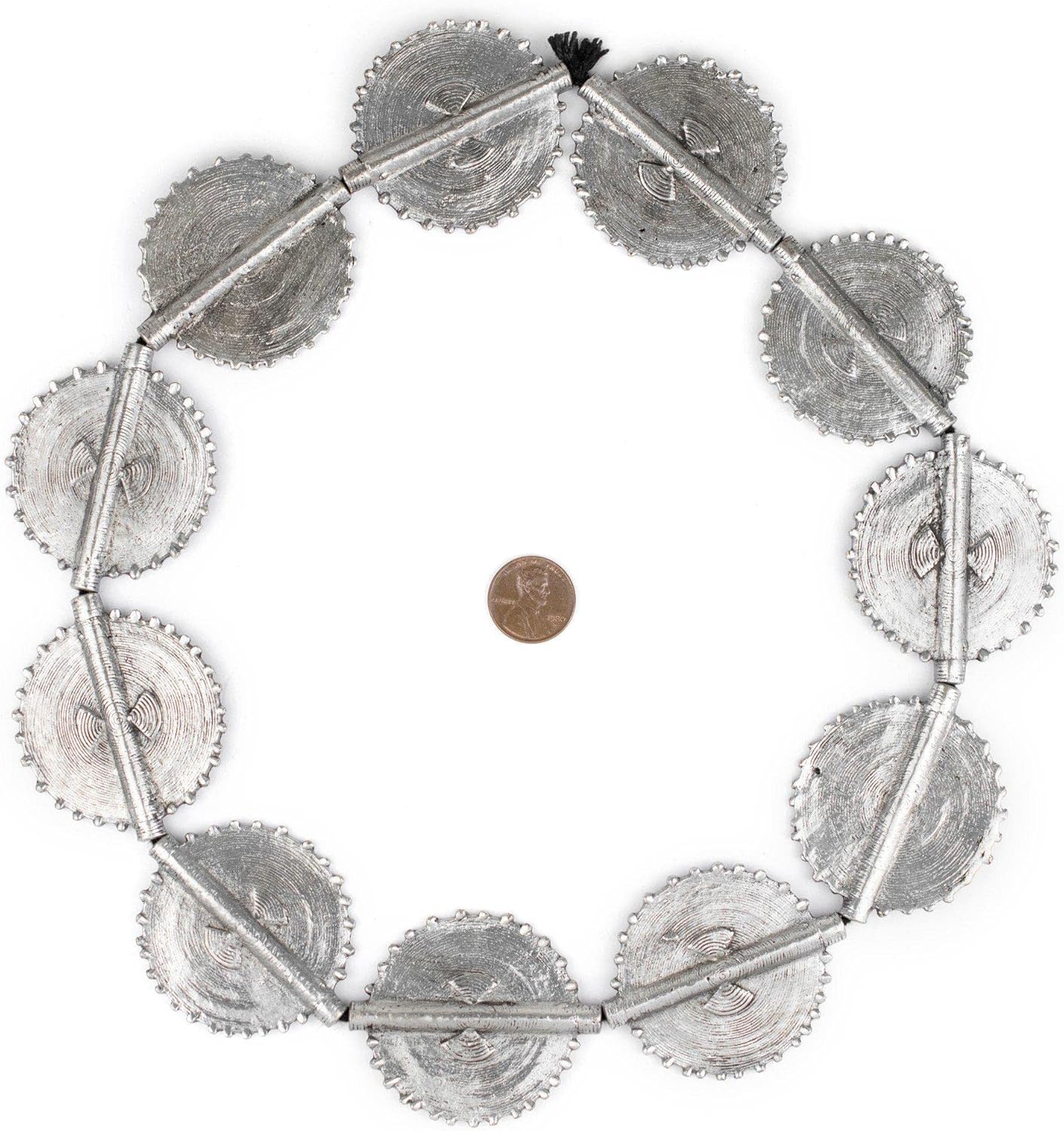 The Bead Chest Silver Baule Beads, African Tribal Brass-Plated Flat Tabular Ethnic Ivory Coast Jewelry Making Supplies for Necklaces and Bracelets