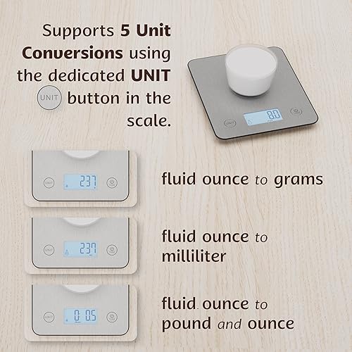 Miniatura 5 de Báscula de alimentos inteligente, báscula digital de cocina con aplicación, calculadora nutricional para calorías, macros, proteínas, 5 unidades,