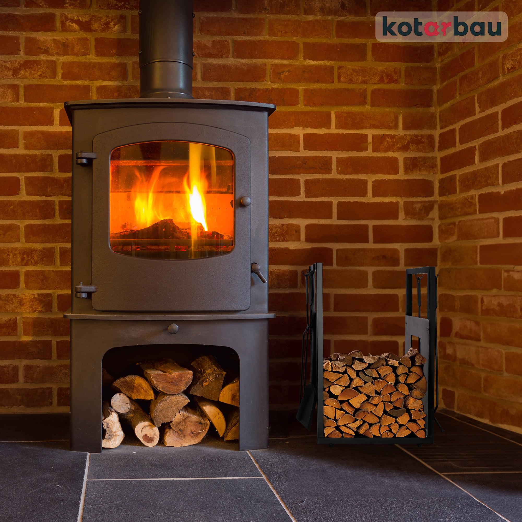 KOTARBAU® Kaminholzregal Innen Modern Ofenbesteck Kaminbesteck Schaufel Besen Kaminzange Schürhakenfür Brennholzregal Holzständer für Kaminholz Brennholzkorb Holzlager