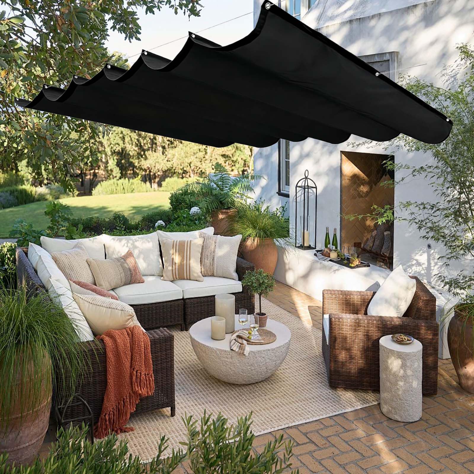 Voile d'ombrage imperméable et résistant aux UV 98% pour grand patio noir