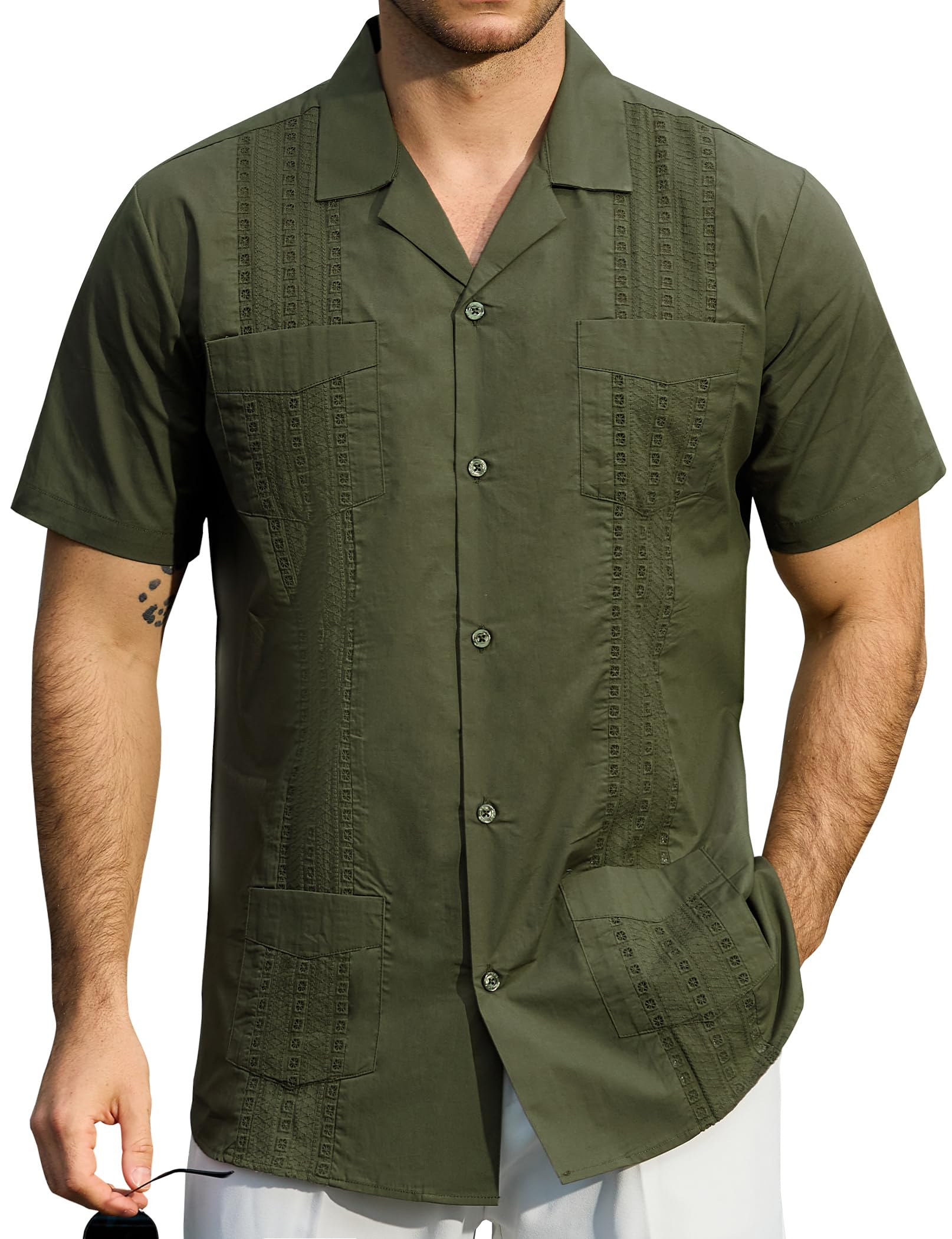 JOGAL Guayabera - Camisa cubana de manga corta para niños, casual, con botones