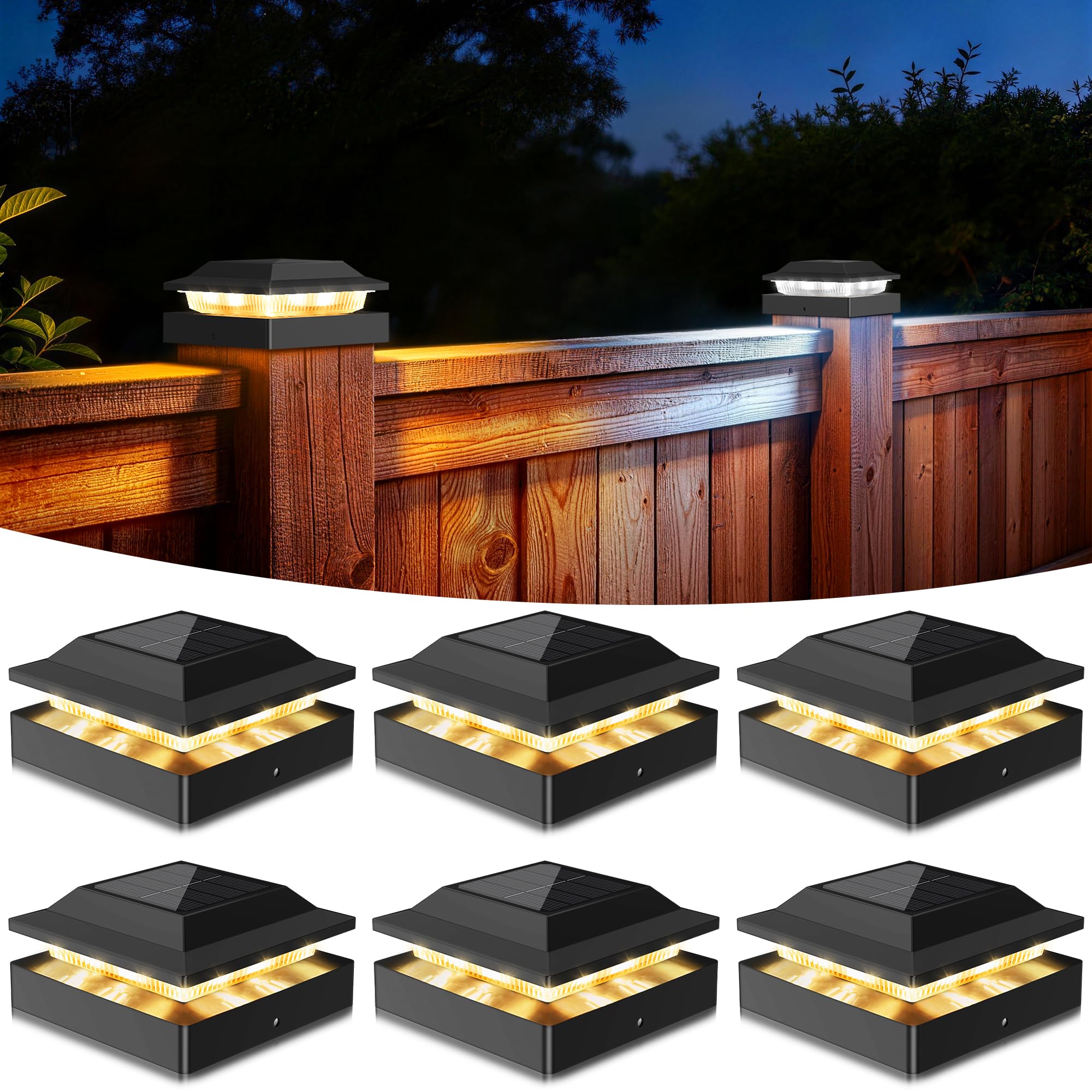 Photo 1 of Toeuie Solar Post Cap Lights, 6 Pack, Black