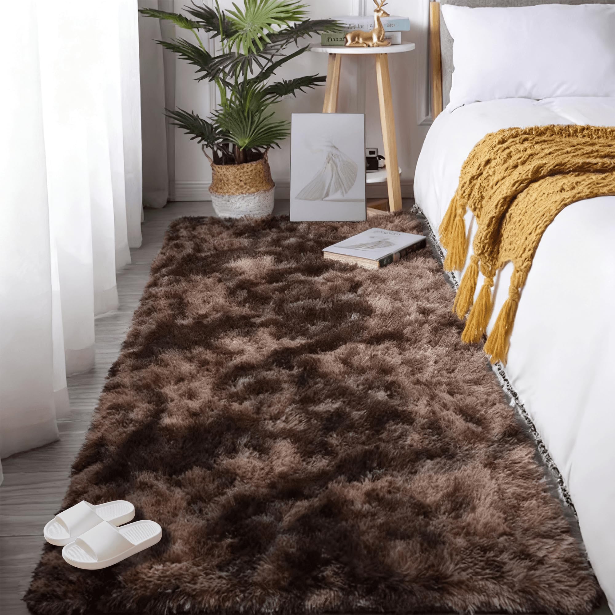 Tapis moelleux de chambre marron 220x240 parfait pour les jeux des enfants