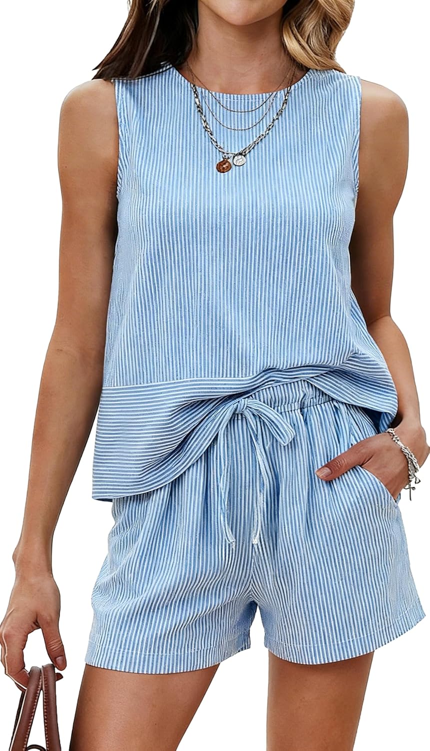 Ekouaer Two Piece Shorts Set for Women Summer Lounge Set Casual Sleeveless Tank Top 2026 Matching Outfits S-XXL