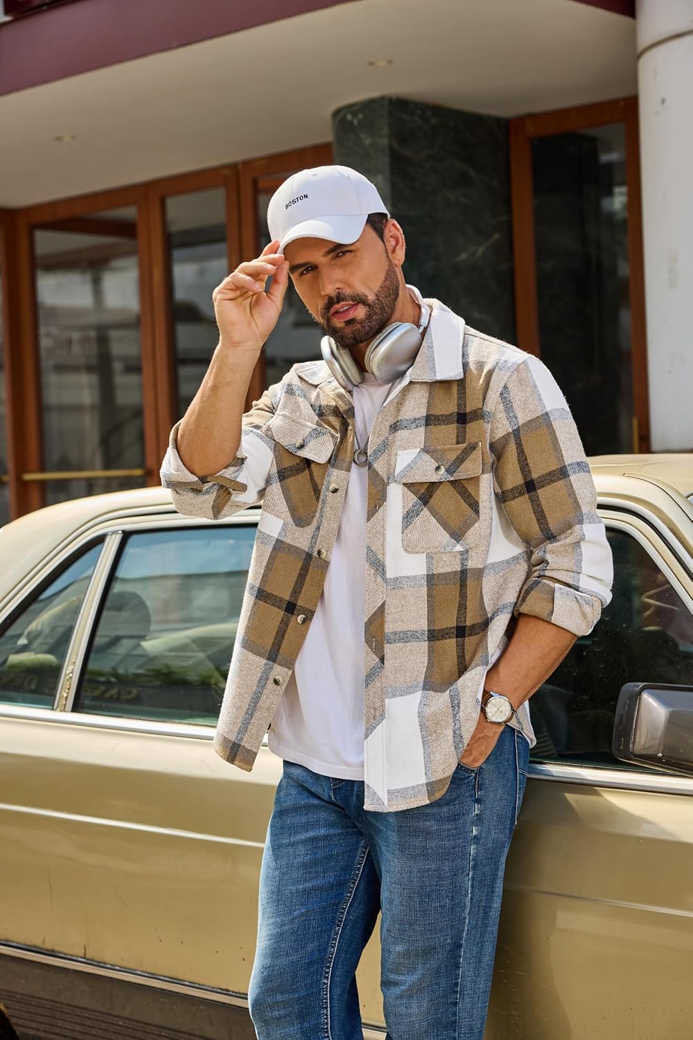 COOFANDY Mens Flannel Shirts Plaid Jacket Casual Button Down Shirt