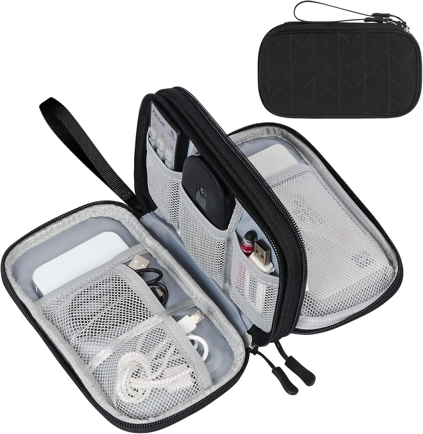 Travel Organizer Pouch Electronic Accessories Carry Case Portable Waterproof All-in-One Storage Bag for Cable, Cord, Charger, Phone, Pattern Black