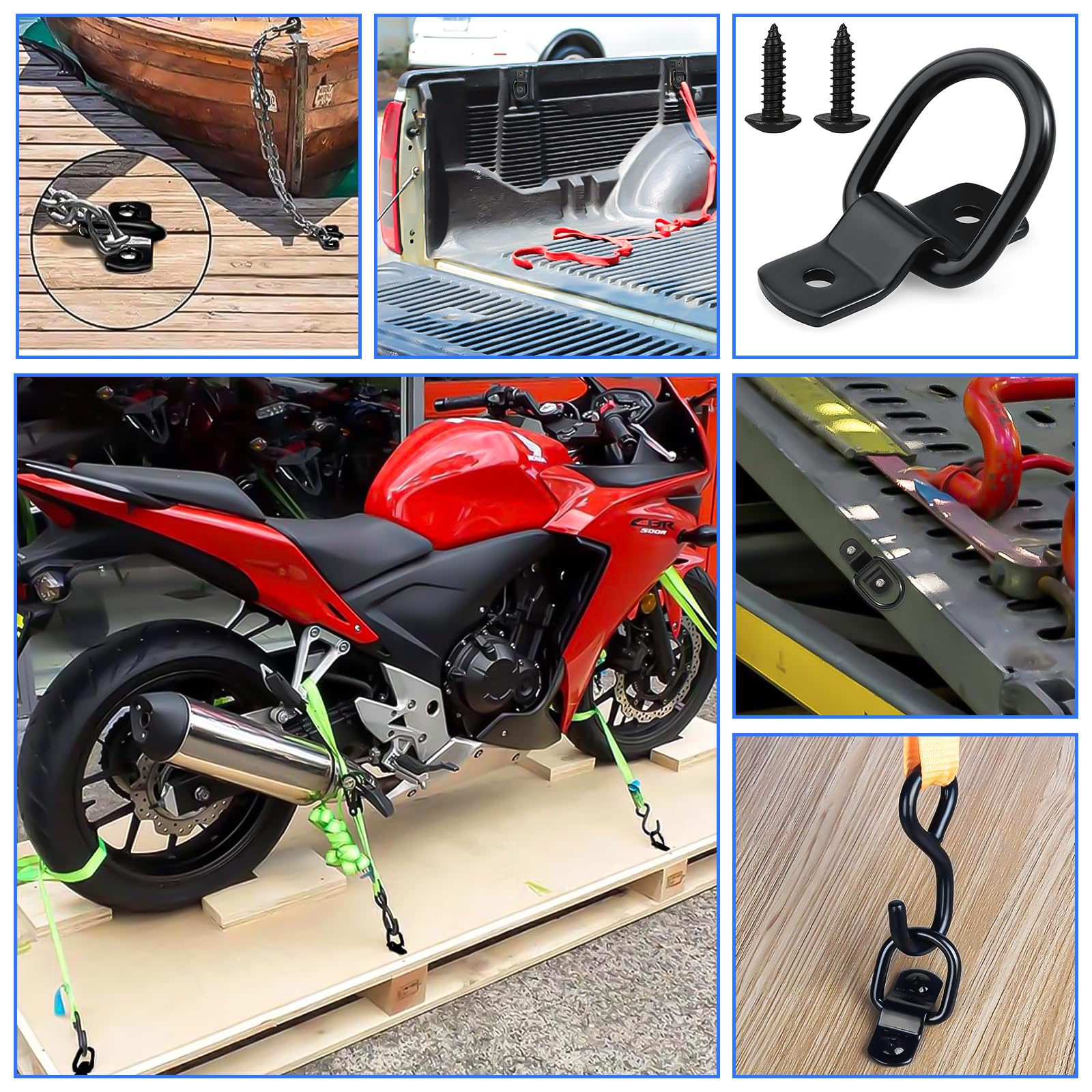 10 Pezzi D Anello di Ancoraggio, Ganci Ad Anello a D Carico 400 Chilogrammi, con 20 Viti per Fissare Carichi in Auto, Kayak, Rimorchi (Nero)