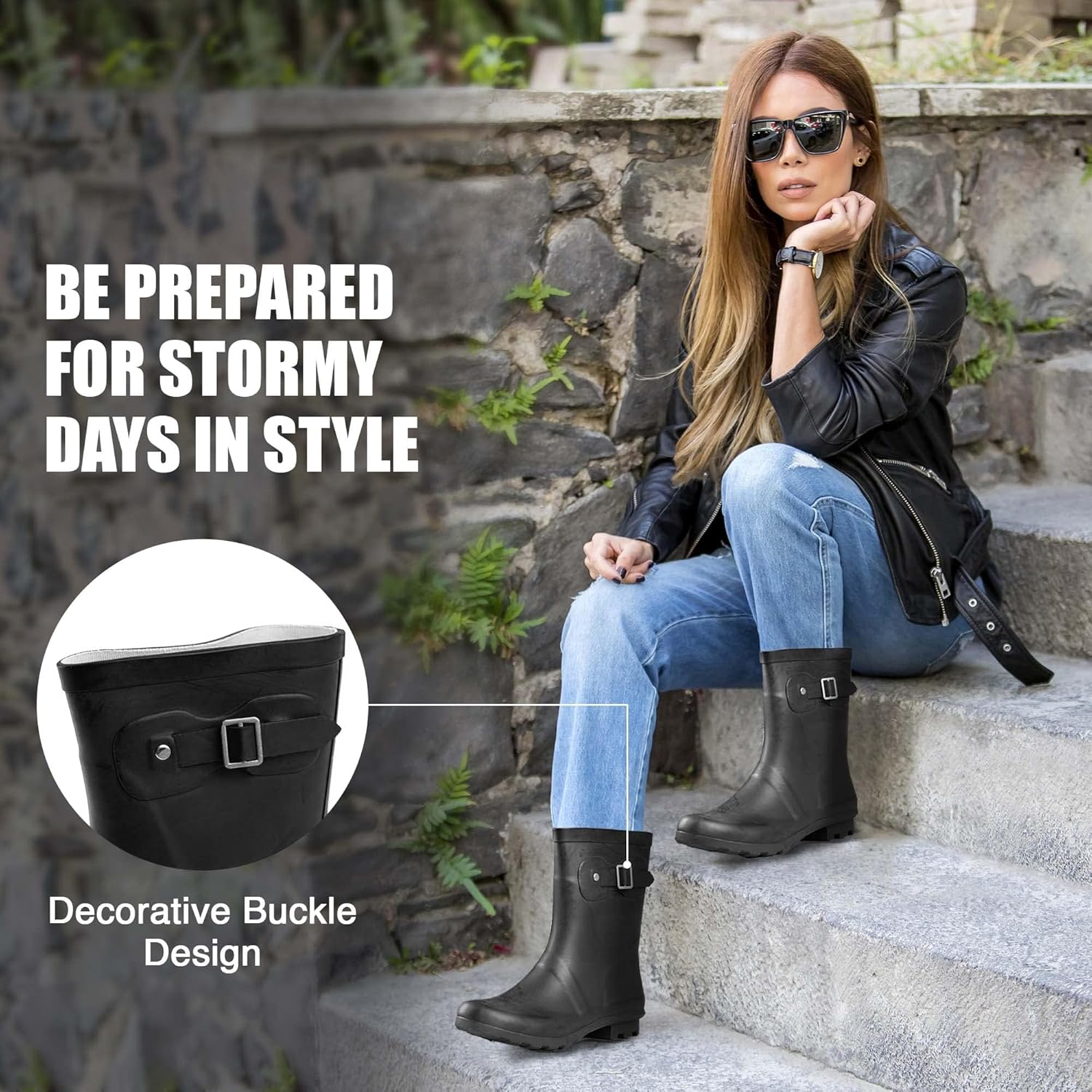 NORTY Rubber Boots for Women - Waterproof Above-Ankle Rain Shoes for Work and Recreation - All-Weather Outdoor Footwear - Runs 1/2 Size Large