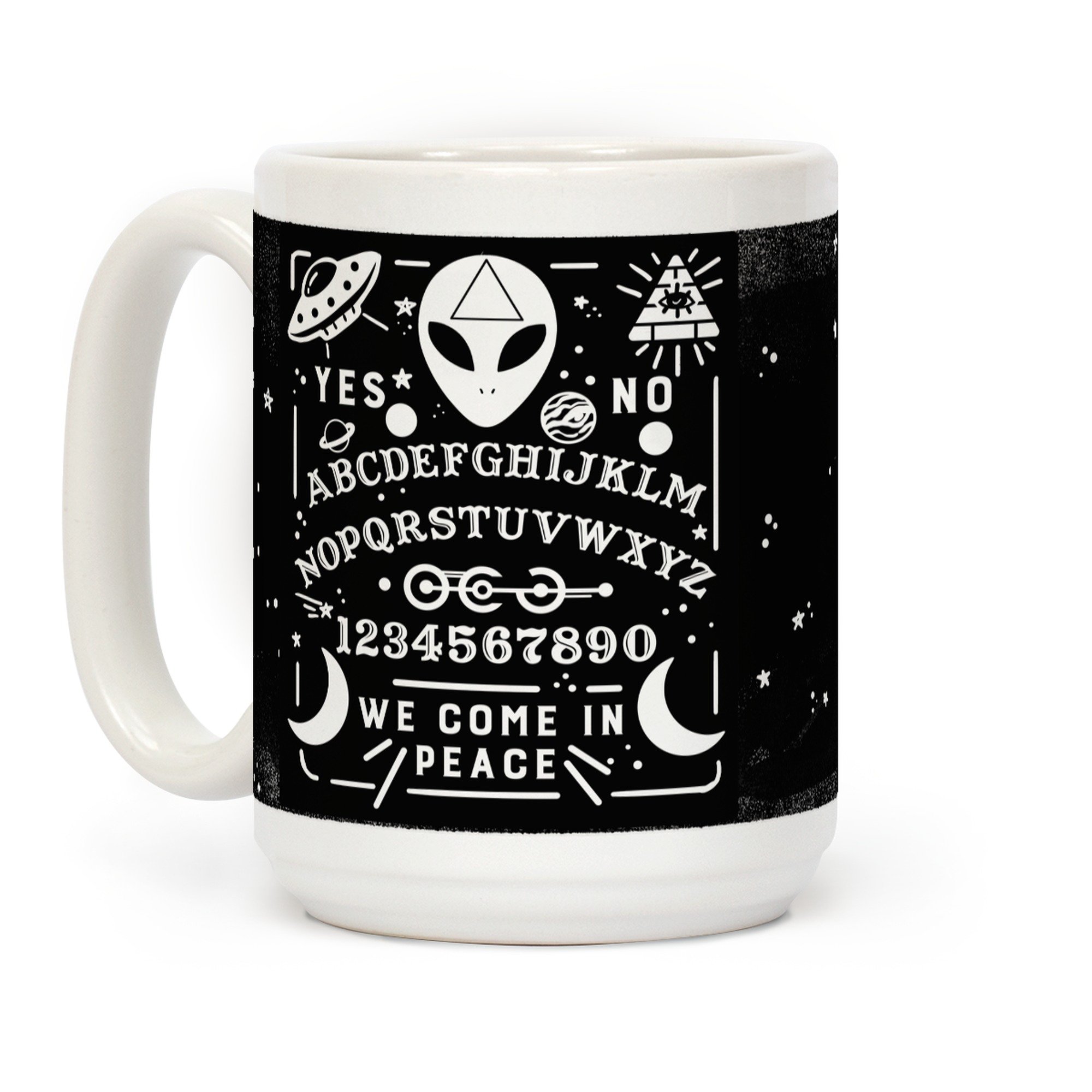 LAMX Occult Alien Ouija Board White 15 Ounce Ceramic Coffee Mug