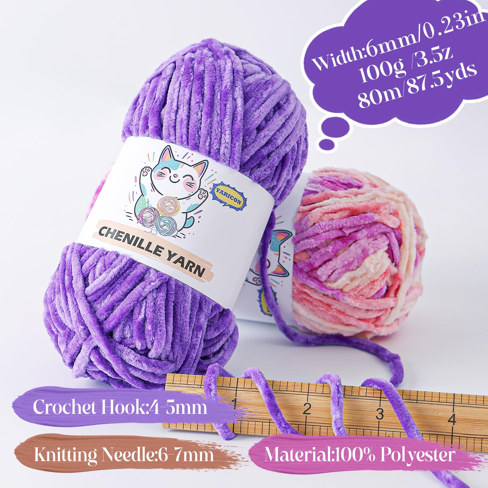 3 Pack Velvet Chenille Yarn for Crocheting and Knitting Beginners,Gradient Blue Rainbow Velvet Plush Fuzzy Fluffy Chenille Yarn for Crochet Blankets/DIY Crafts(Gradient Blue) - 4