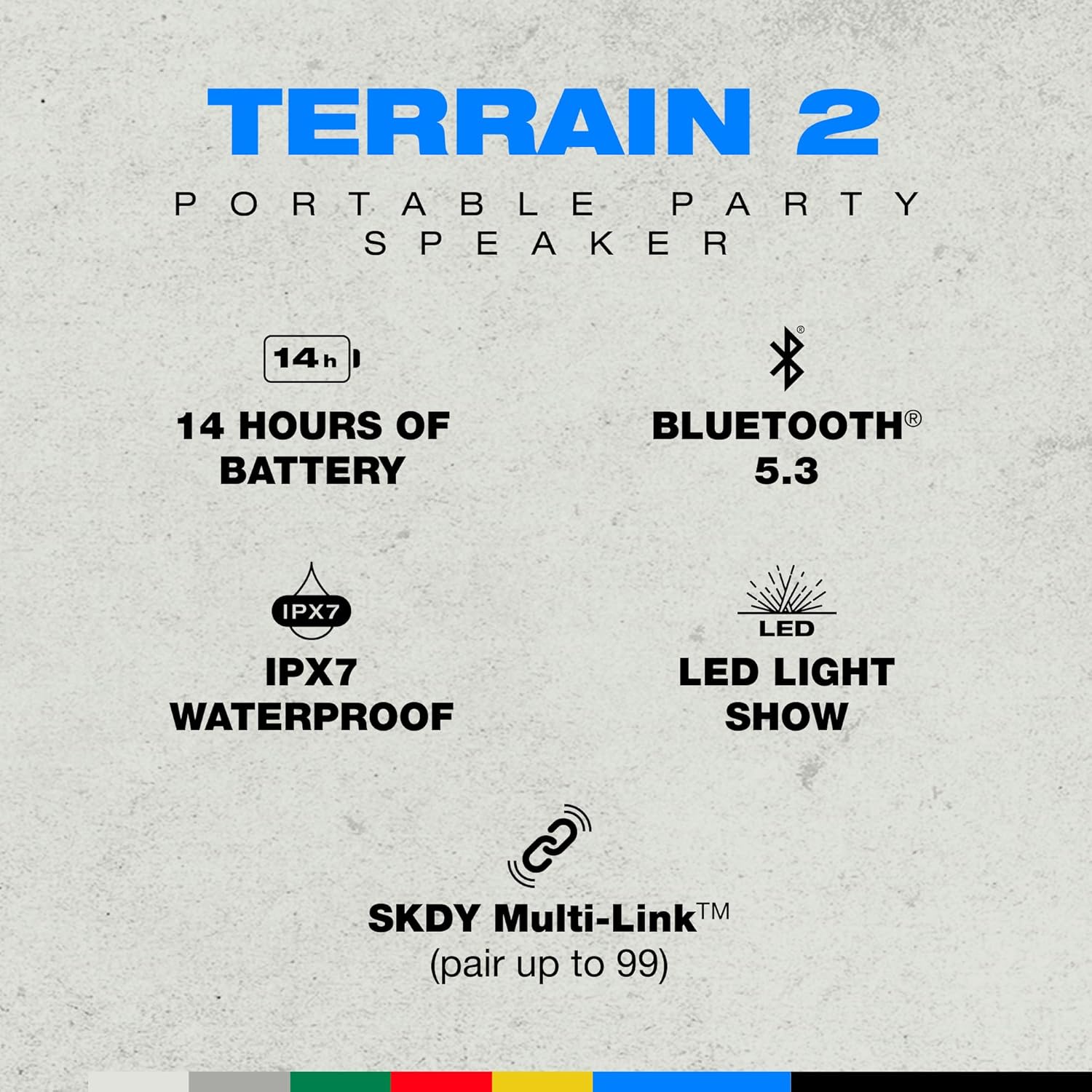 Skullcandy Terrain 2 Wireless Bluetooth Speaker, IPX7 Water Resistant, 14H Battery, Multi-Link, LED Light Show, Lightweight & Portable (Black) - Image 2