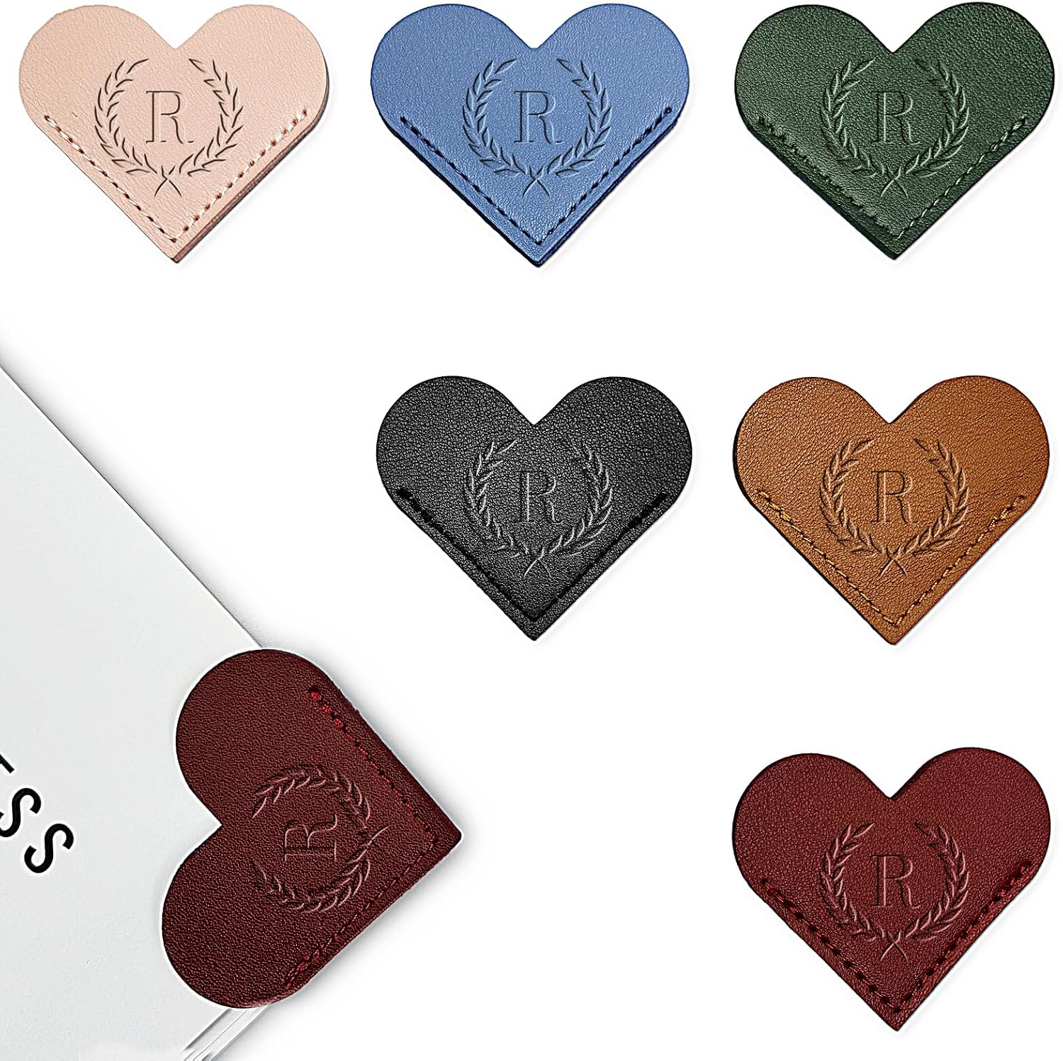 Initials Leather Heart Bookmarks 6 Pieces Cute Bookmark Couple Gift