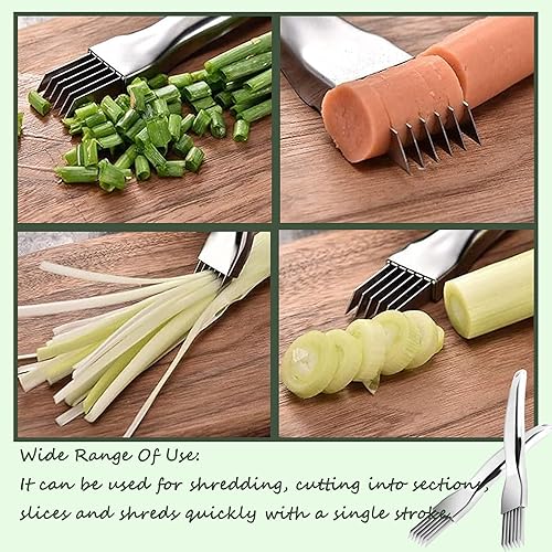 Miniatura 6 de Draduo Cortador de cebolleta afilada para verduras, cuchillo de cebolla verde picada de acero inoxidable, triturar seda el cuchillo, cortador de