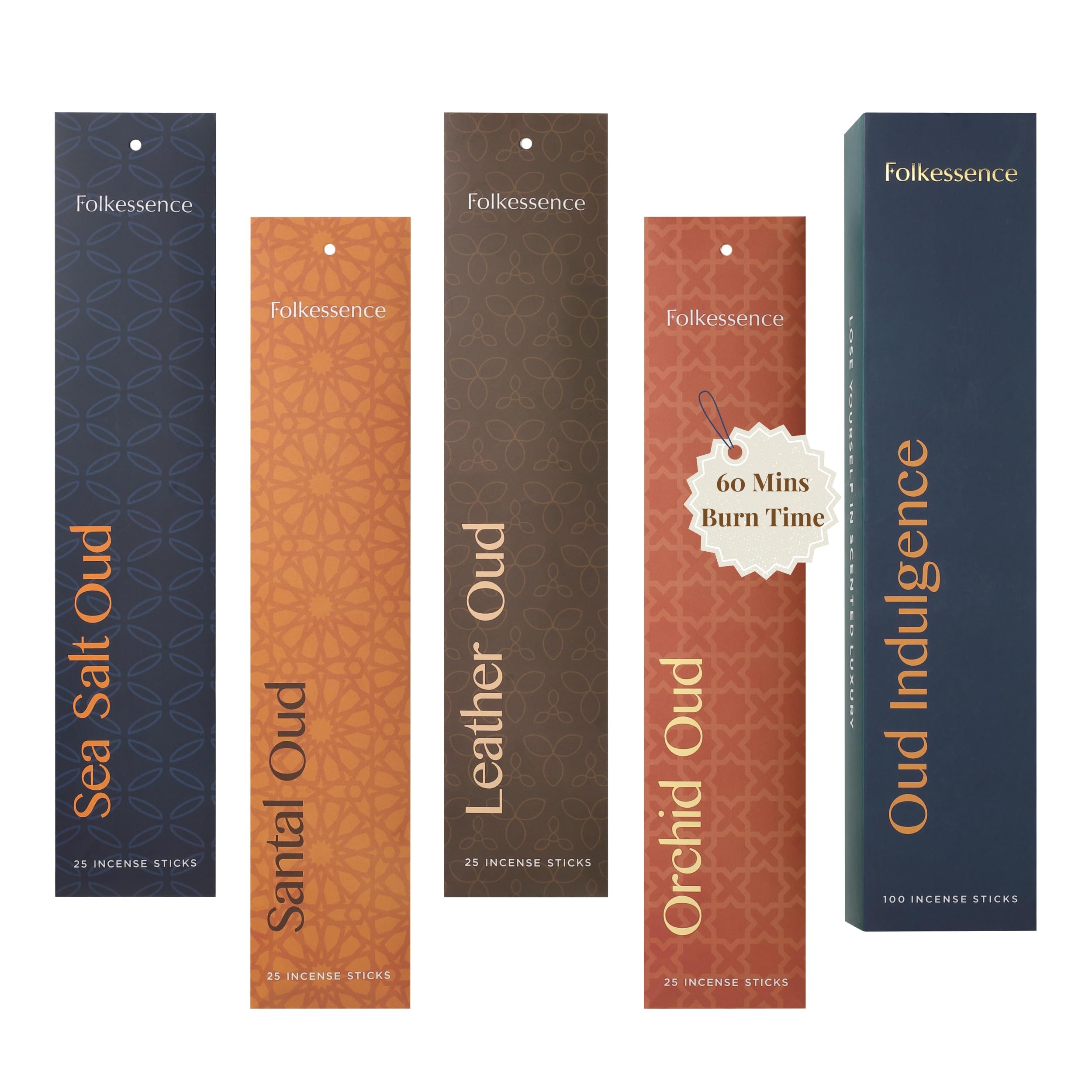 Folkulture Oud Indulgence Incense Sticks With 60 Mins Burn Time, Set Of 4 Insenses (11"| 100 Insence Sticks Multipack) - Orchid, Leather Oud, Santal Inciensos, Long Lasting Inscents Or Scented Insents (Oud)