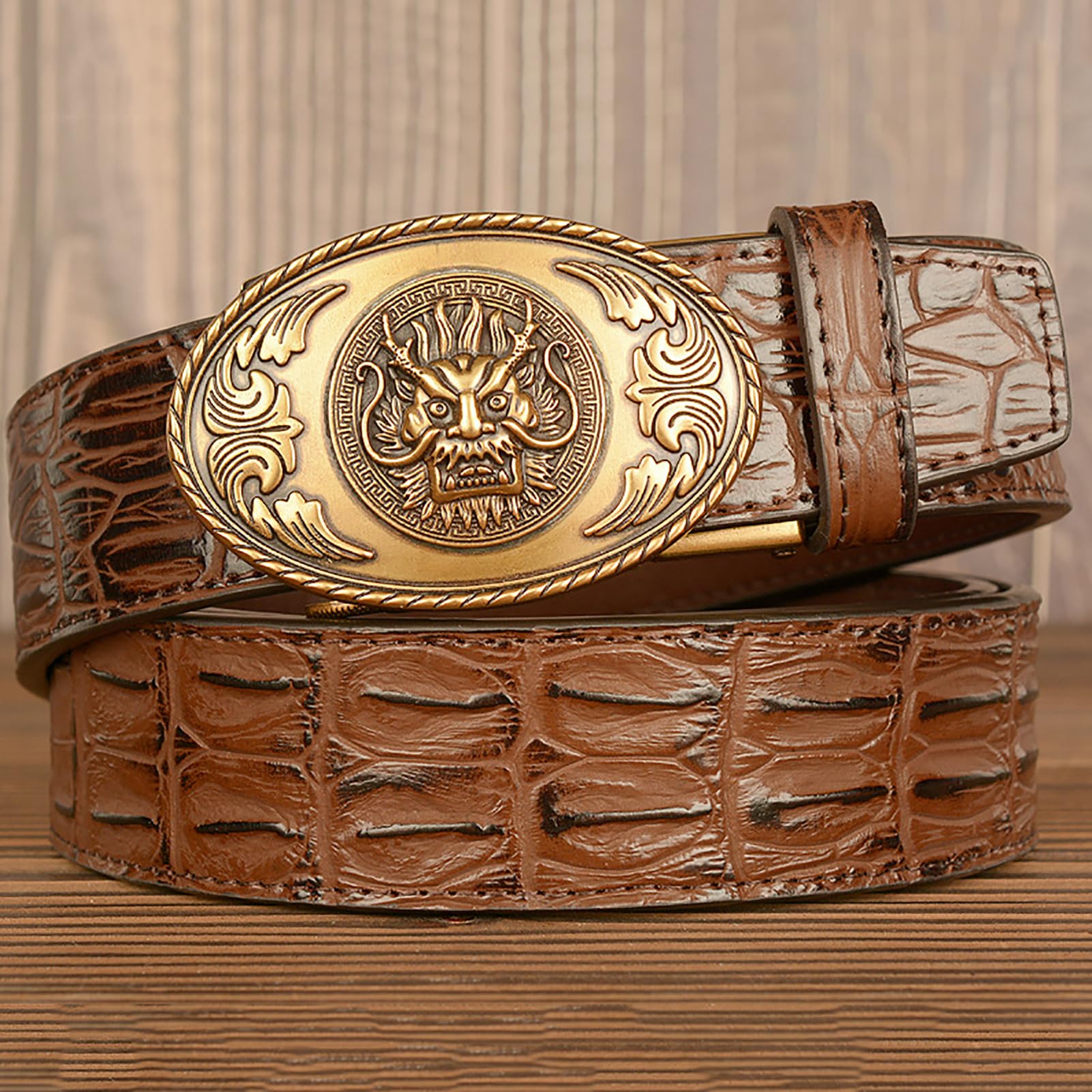 pasek, Paski damskie i męskie, klamra z głową smoka, paski ze skóry naturalnej, w stylu western, do jeansów, szerokość 3,5 cm