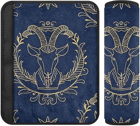 Gold Zodiac Sign Aries Navy Blue car seat Strap Pads, Protects Your Neck and Shoulders, seat Belt Cover for car for Most Cars Airplane Bag Protector para cinturón de carro 2 pcs