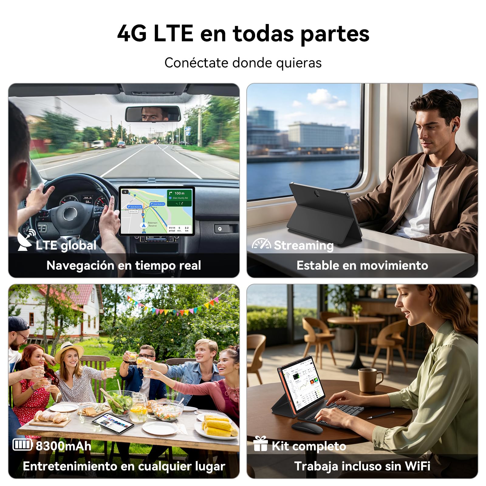 ZENO5 Tablet Android 16 con teclado, 11 pulgadas Tableta 4G LTE, 32GB RAM + 128GB ROM, HD 90 Hz, 8300 mAh, GPS, Gemini AI, Widevine L1, Face ID, con lápiz y ratón, tablet para trabajo y estudio