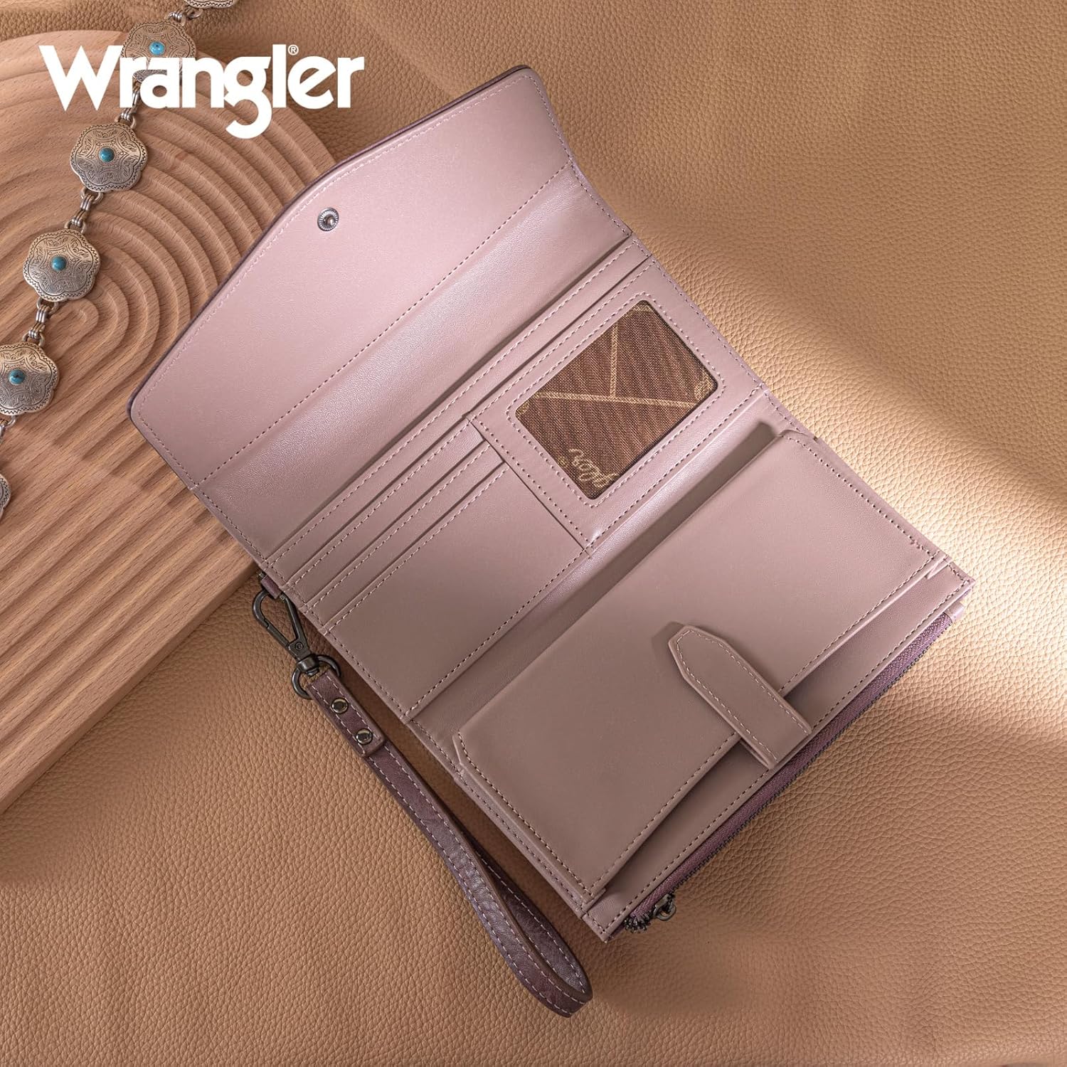 Montana West X Wrangler Wrist Wallets for Women Rfid Blocking Trifold Zipper Wallet Ladied Female Large Capacity Wristlet Wallet with Coin Purse and Wrist Strap - Image 3