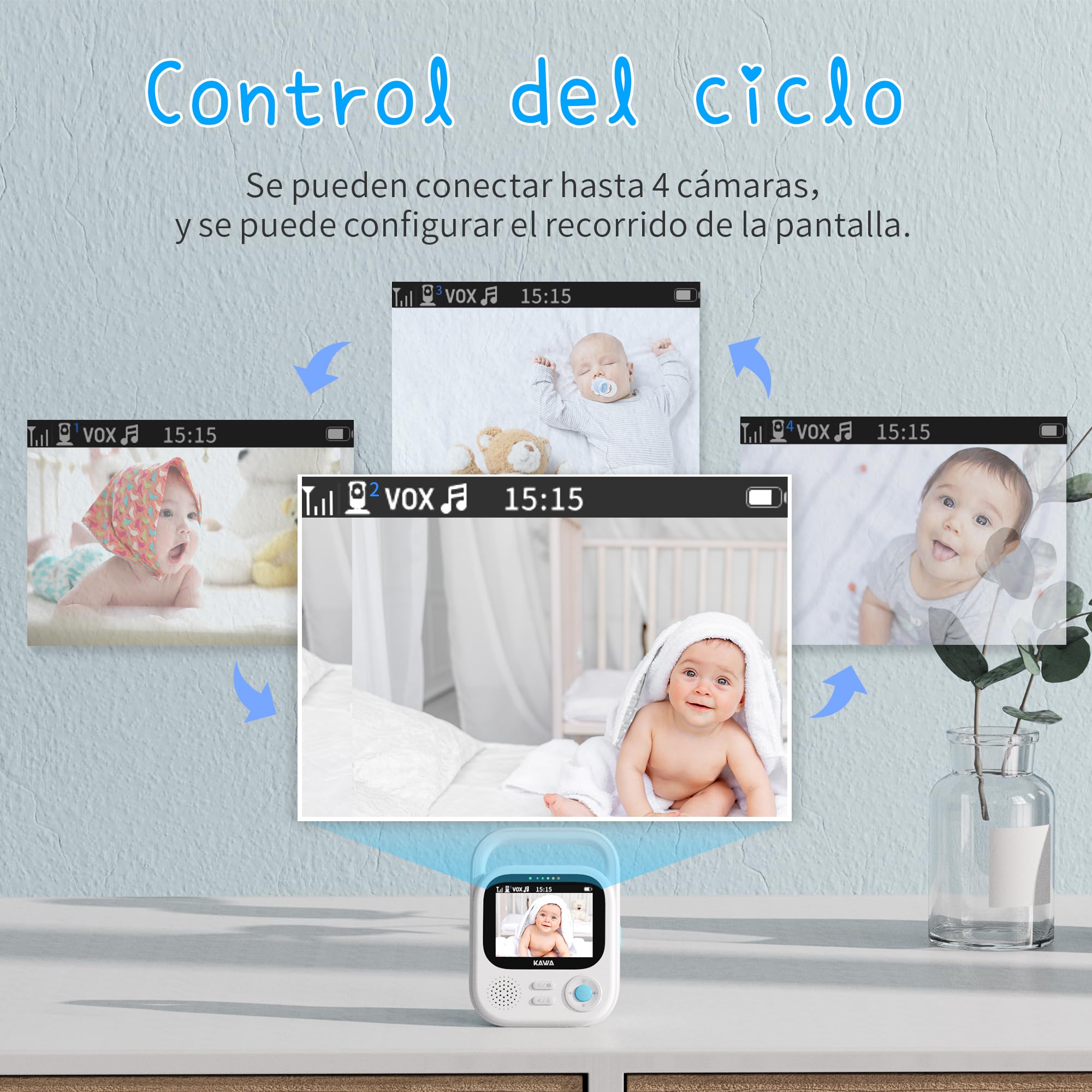 KAWA Monitor de bebé con 2 cámaras, cámara HD 2K de 2,8 Pulgadas, sin WiFi, visión Nocturna, grabación y reproducción, 2 vías, Zoom 4X, Lullabies, Monitor de bebé de 1000 pies, S5