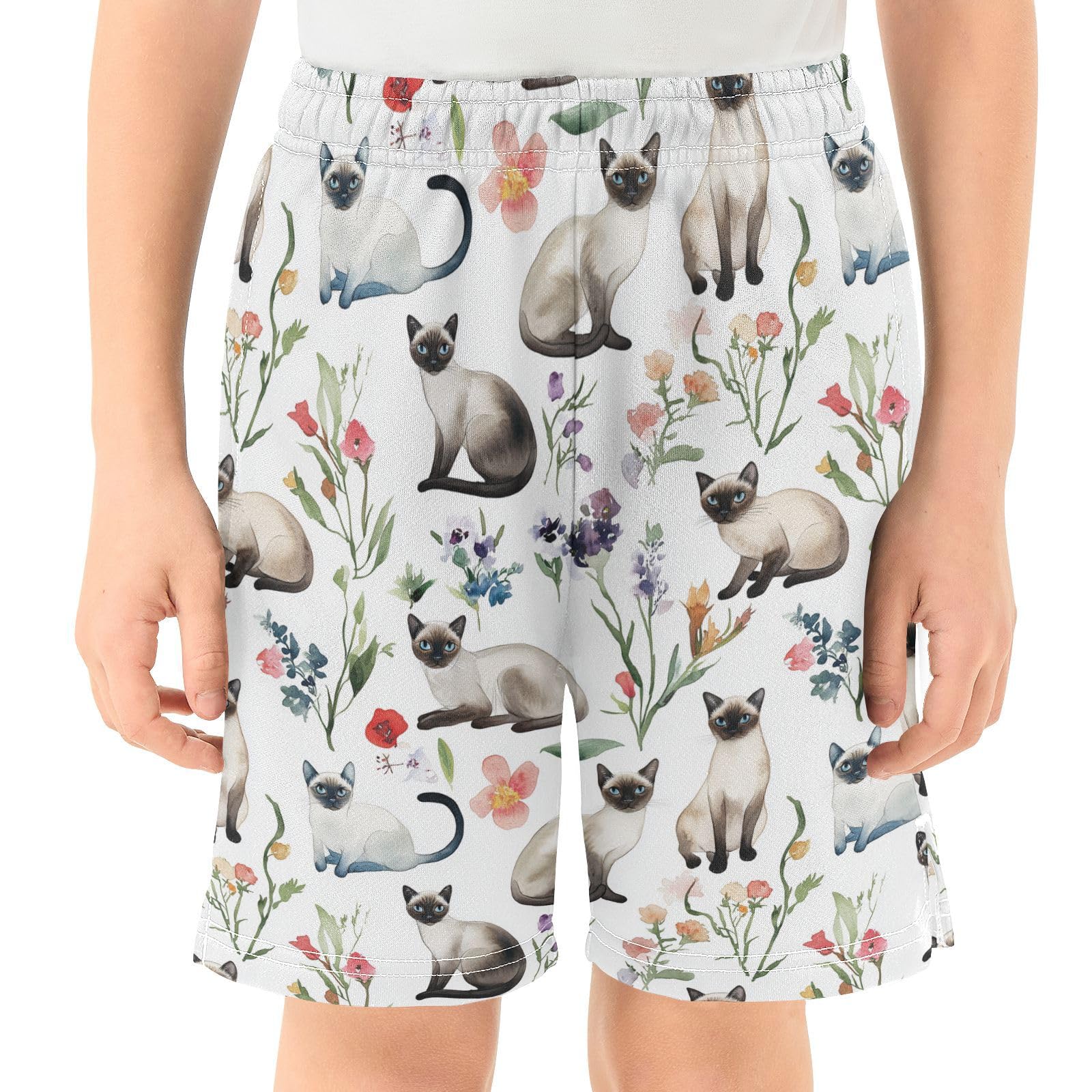 Boys Athletic Shorts Boys with Pockets Light Weight Running Short Pants L Cartoon Siamese Cats