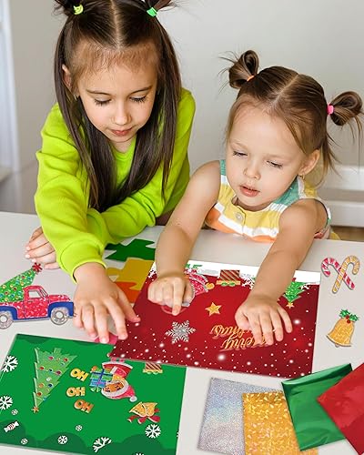 Miniatura 6 de GYGOT Manualidades navideñas para niños, kit de arte divertido de papel de aluminio de Navidad de 4 a 8 años, Navidad, sin ensuciar, actividad