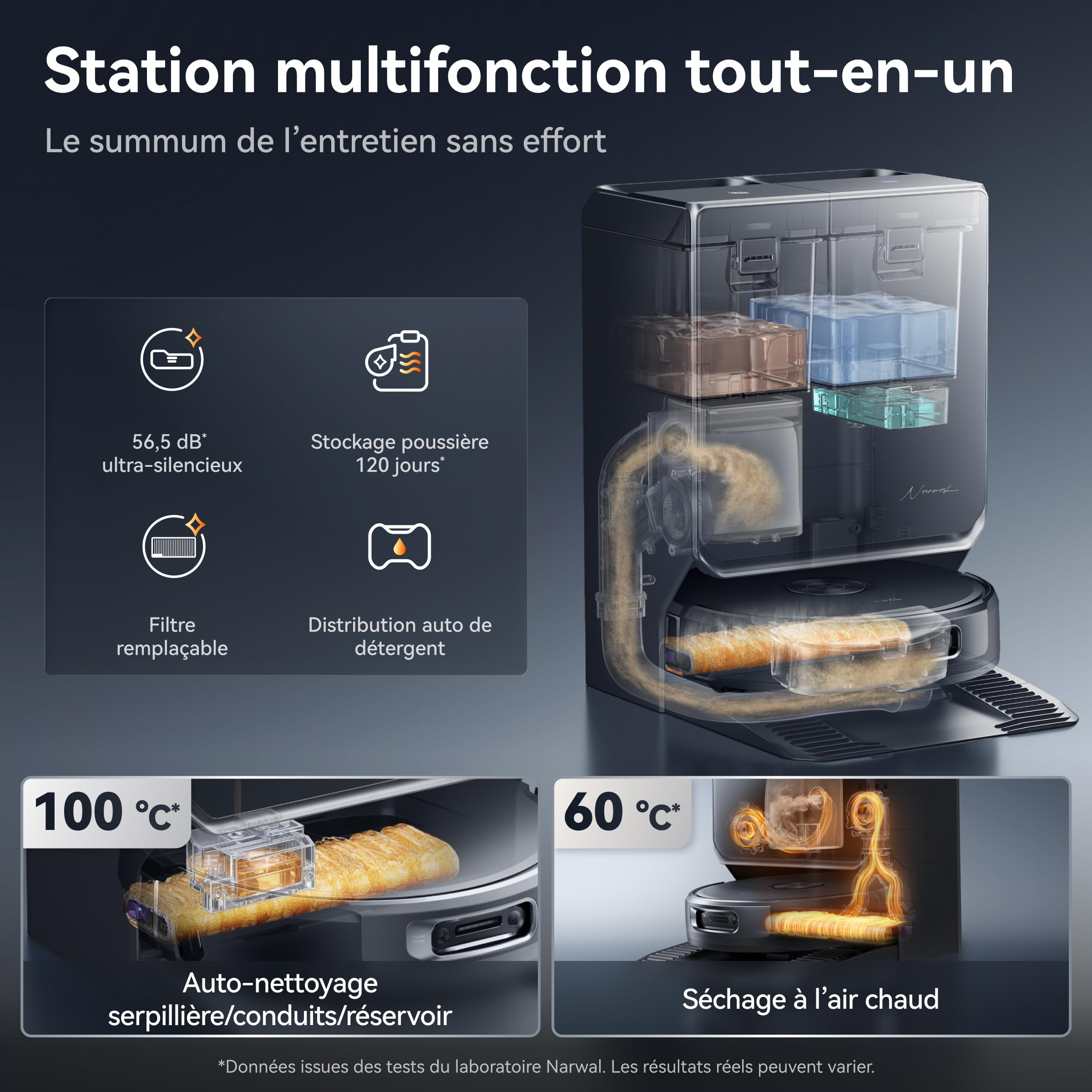 NARWAL Flow 2 Robot Aspirateur Laveur Tout-en-Un, Rouleau Laveur Allongé, Lavage FlowWash à 60 °C, Puissance d’Aspiration de 31 000 Pa, Technologie CarpetFocus™, Lavage de la Serpillière à 100 °C